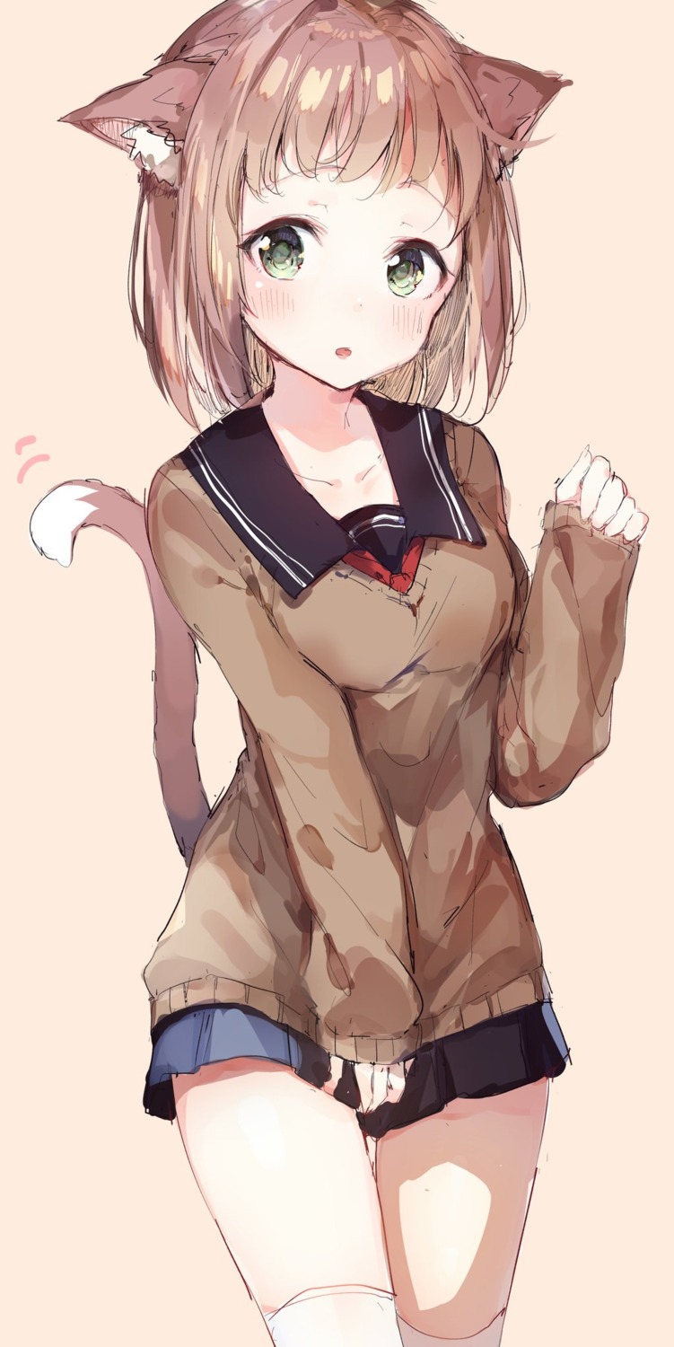 animal_ears nekomimi seifuku sweater tail thighhighs umibouzu