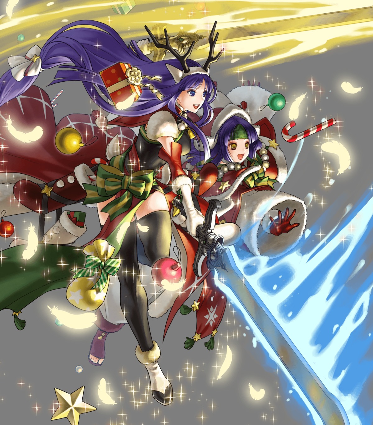 altina_(fire_emblem) animal_ears christmas fire_emblem fire_emblem:_akatsuki_no_megami fire_emblem:_souen_no_kiseki fire_emblem_heroes horns kita_senri nintendo sanaki skirt_lift sword thighhighs