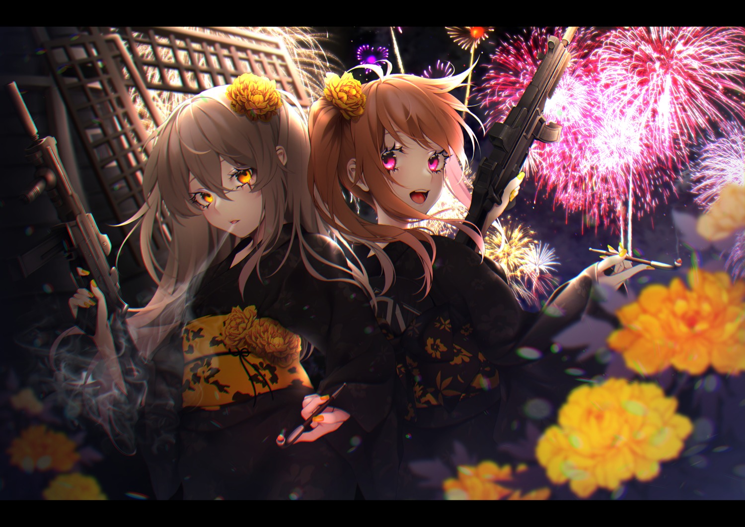 girls_frontline gun katsuya_228 ump45_(girls_frontline) ump9_(girls_frontline) yukata