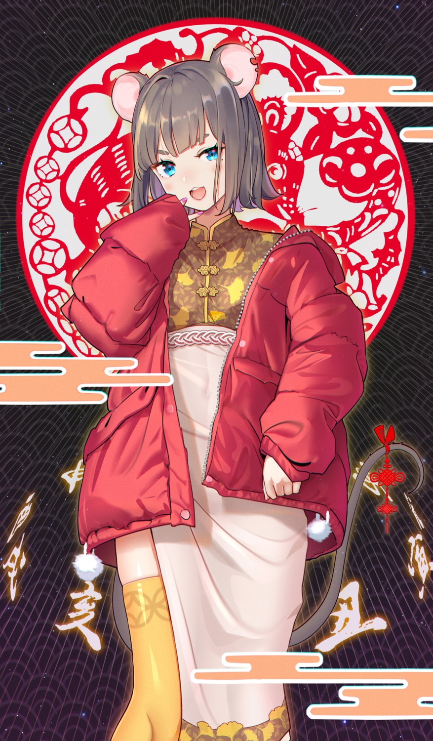 animal_ears asian_clothes kongbai tail thighhighs