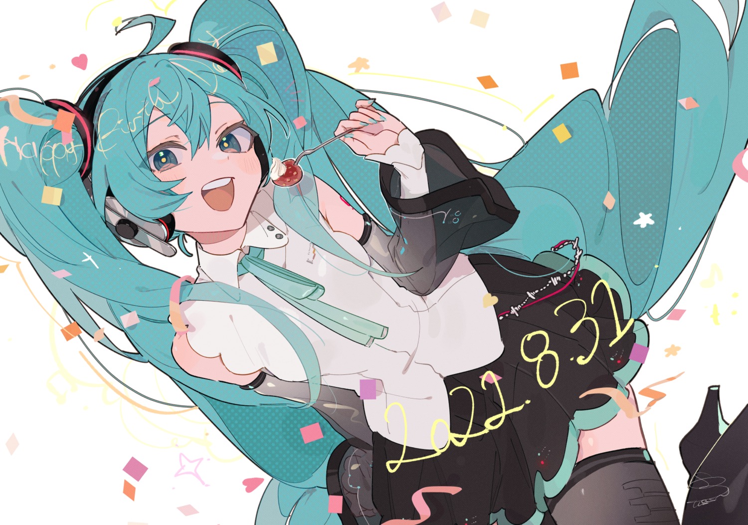 hachisan_(sink916) hatsune_miku headphones heels thighhighs vocaloid