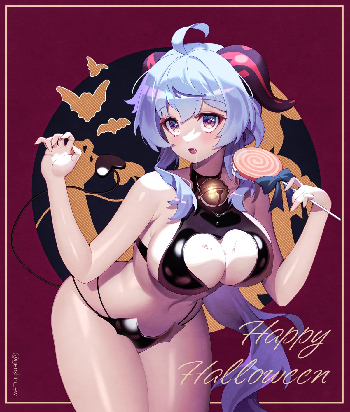 bikini_armor ganyu genshin_impact halloween horns lemonpear tail