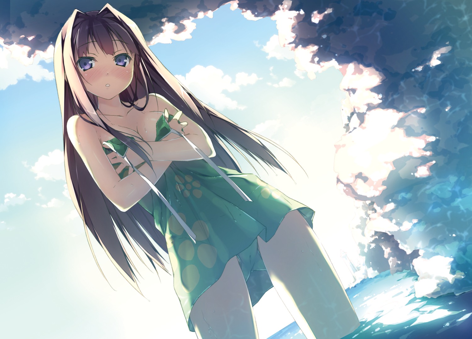 ayase_sayuki breast_hold cameltoe cube digital_version kantoku skirt_lift swimsuits wet your_diary