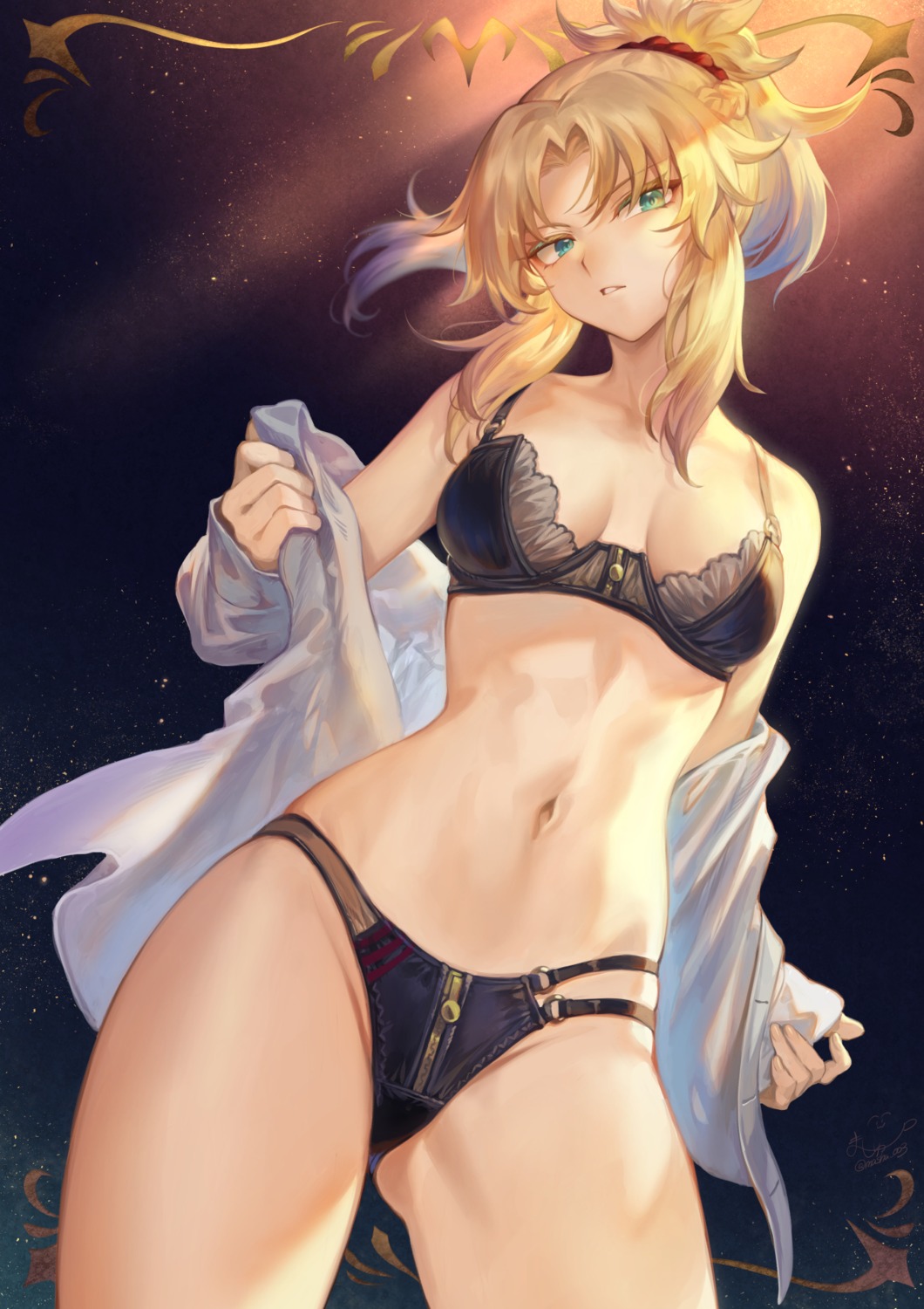 bra fate/apocrypha fate/stay_night mashu_(003) mordred_(fate) open_shirt pantsu undressing