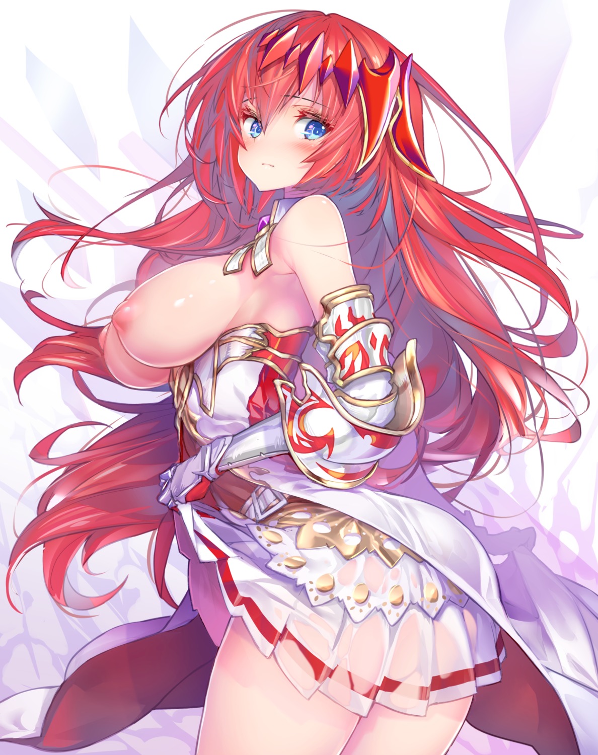 armor breasts dress godsworn_alexiel granblue_fantasy hong_(white_spider) nipples no_bra see_through skirt_lift wet_clothes