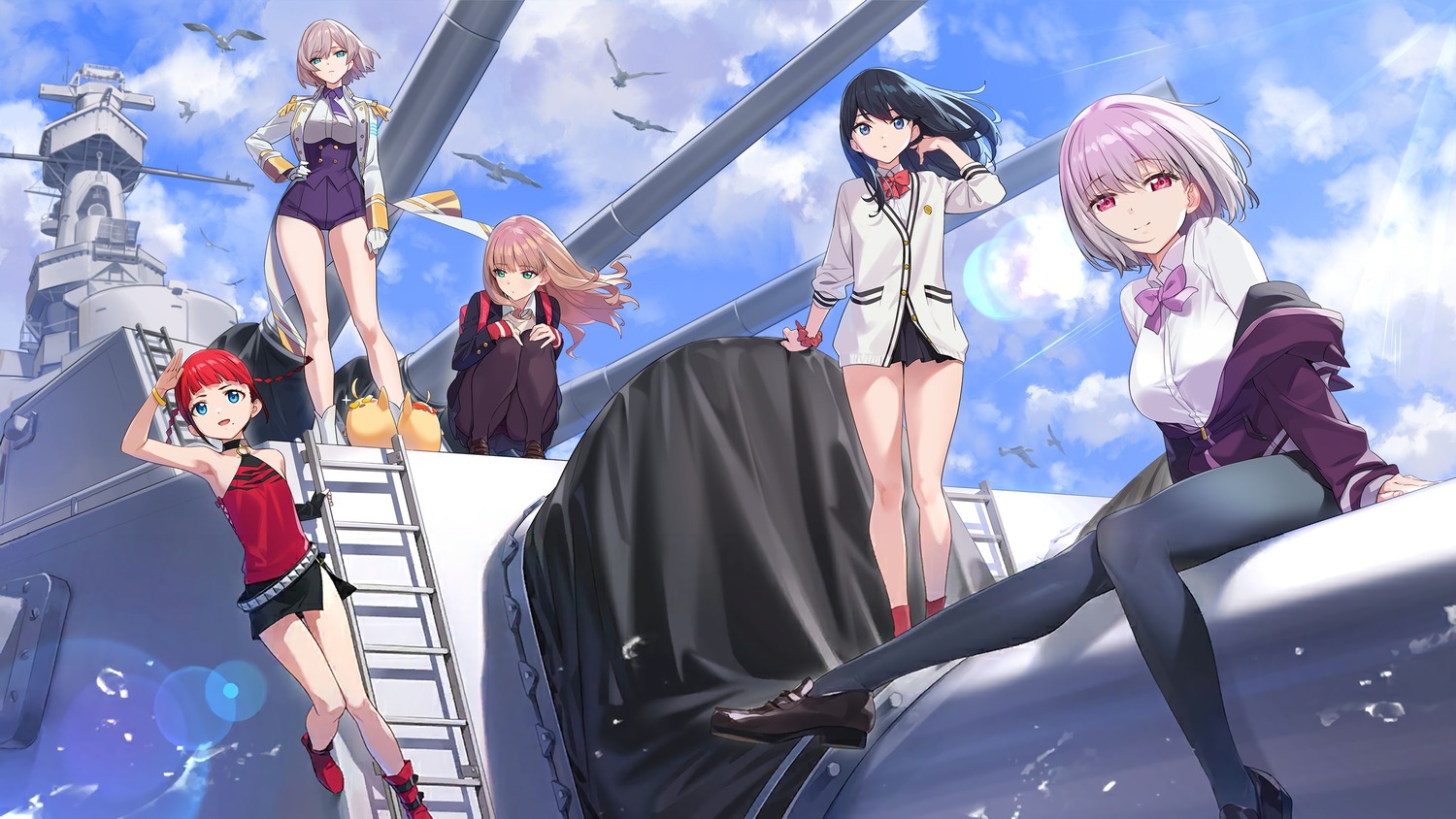 asukagawa_chise azur_lane jpeg_artifacts manjuu_(azur_lane) minami_yume mujina pantyhose seifuku shinjou_akane ssss.dynazenon ssss.gridman sweater takarada_rikka uniform yd_(orange_maru)