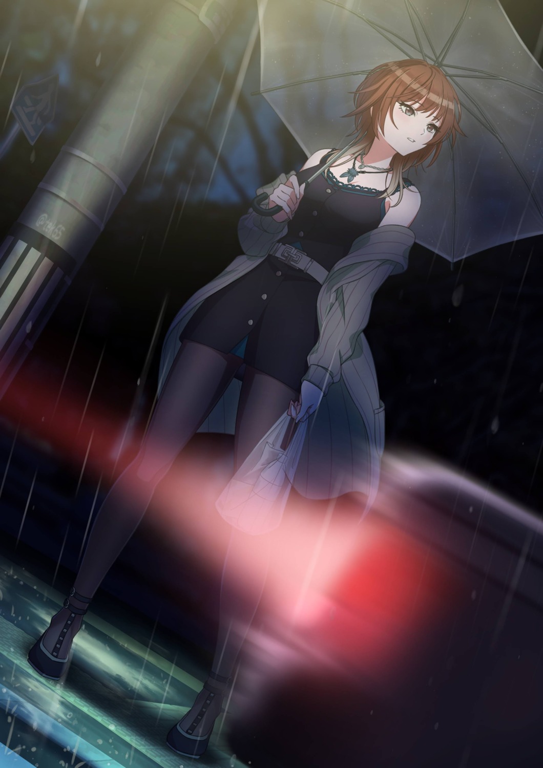 aketa_mikoto girugiru_(tektonics6588) jpeg_artifacts pantyhose the_idolm@ster the_idolm@ster_shiny_colors umbrella