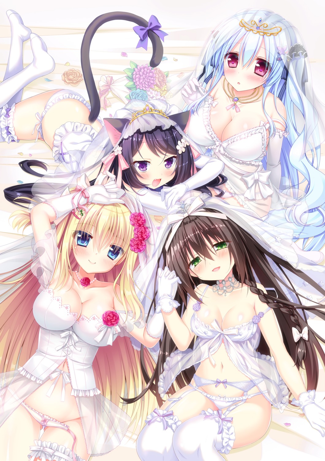 animal_ears cleavage dress furukawa_lemon garter garter_belt hanasaki_sakura hirohara_d_celica hoshigaoka_madoka lass_pixy lingerie moriyama_shijimi nekomimi pantsu panty_pull pure_marriage_~akai_ito_monogatari_celica_hen~ pure_marriage_~akai_ito_monogatari_harem_hen~ pure_marriage_~akai_ito_monogatari_madoka_hen~ pure_marriage_~akai_ito_monogatari_sakura_hen~ qliphoth see_through stockings string_panties tail thighhighs wedding_dress