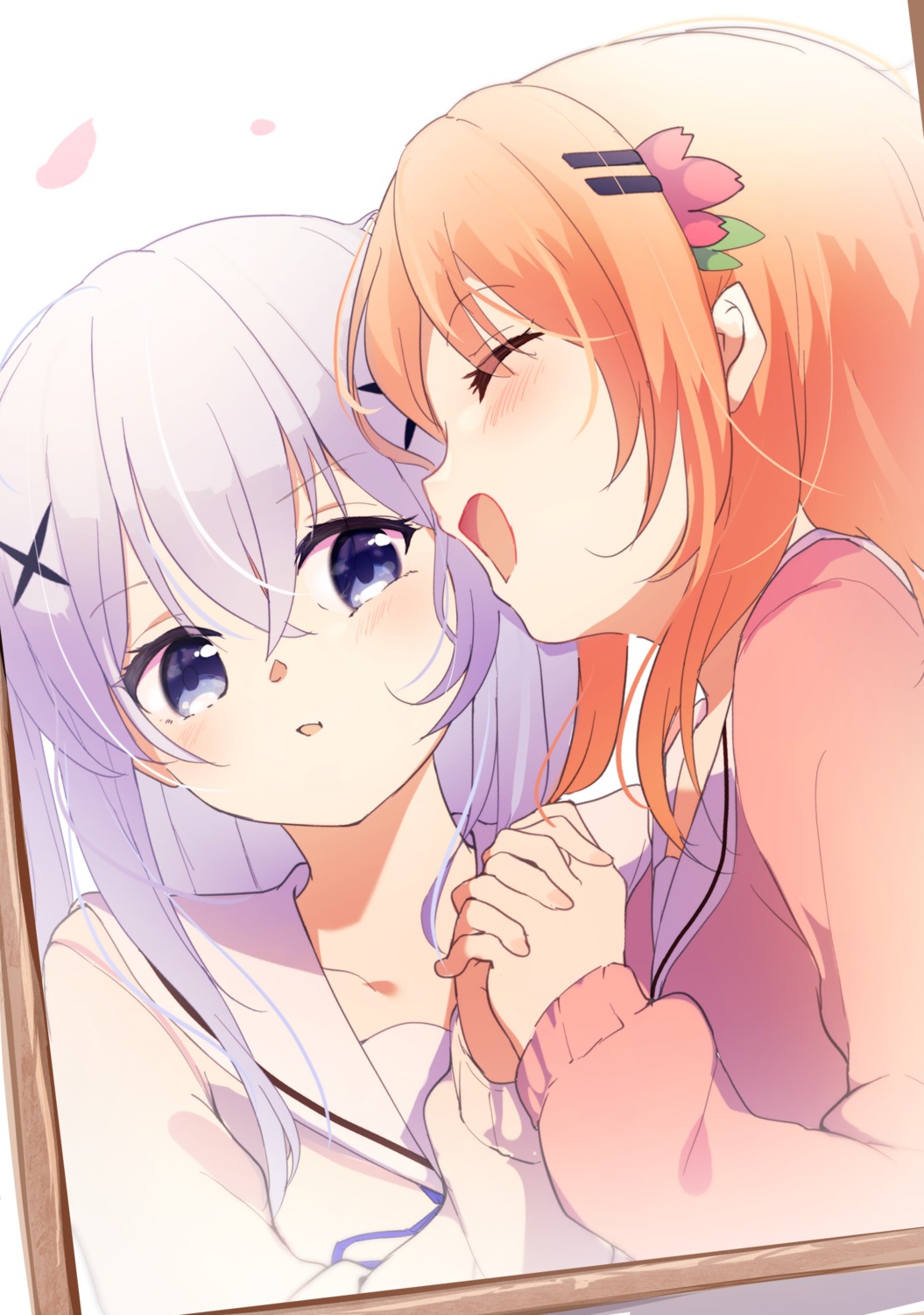 gochuumon_wa_usagi_desu_ka? hoto_cocoa kafuu_chino seifuku suwakana sweater yuri