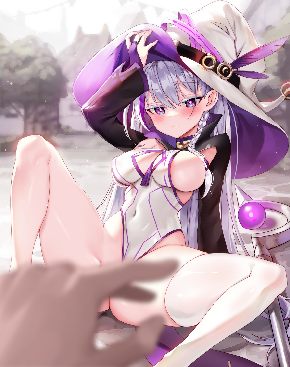 areola leotard no_bra nopan picter rostina_cosmos thighhighs wardrobe_malfunction weapon witch