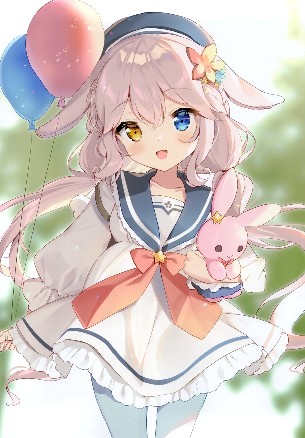 animal_ears bunny_ears heterochromia natsuki_marina pantyhose seifuku skirt_lift