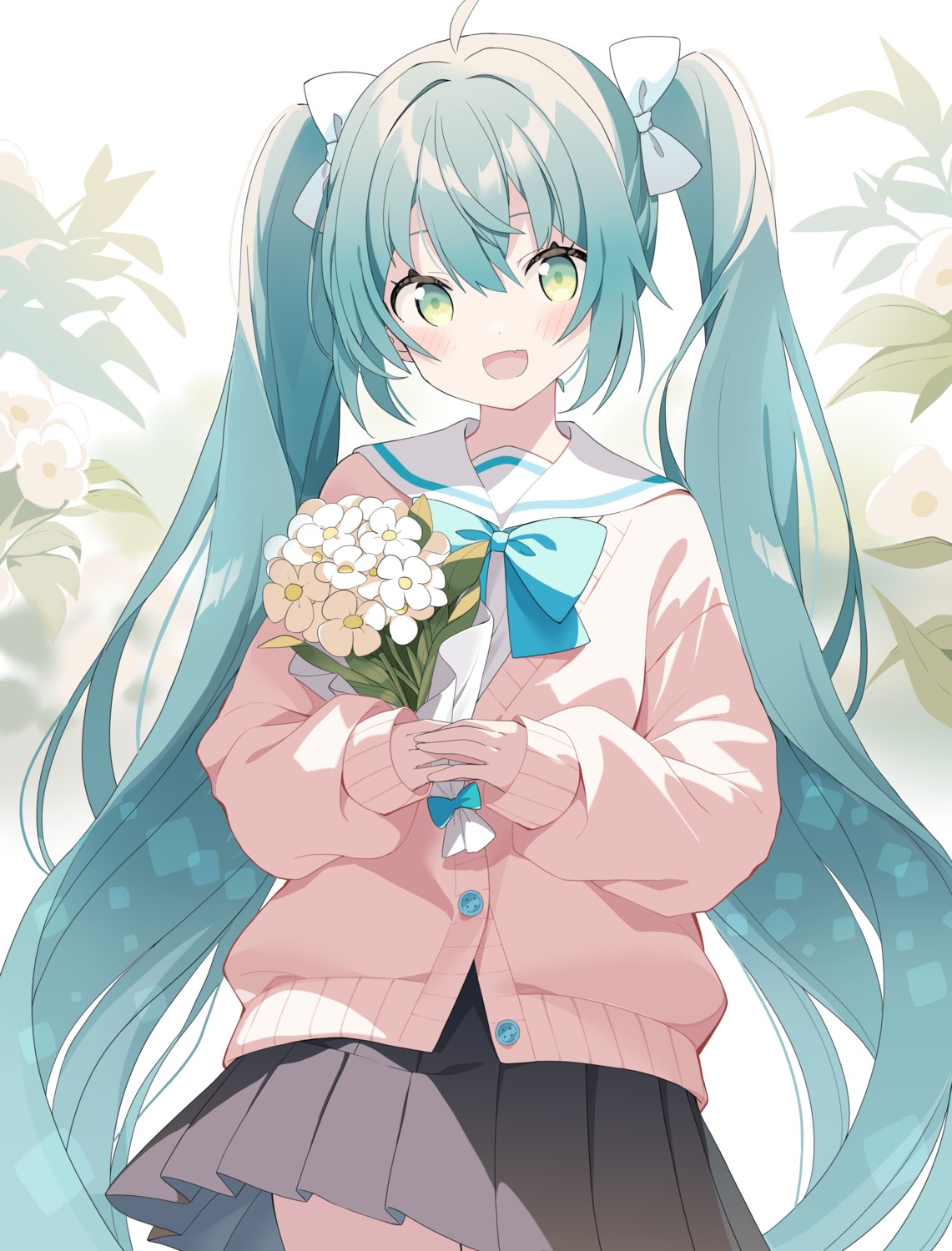 hatsune_miku seifuku skirt_lift sweater tantan_men_(dragon) vocaloid