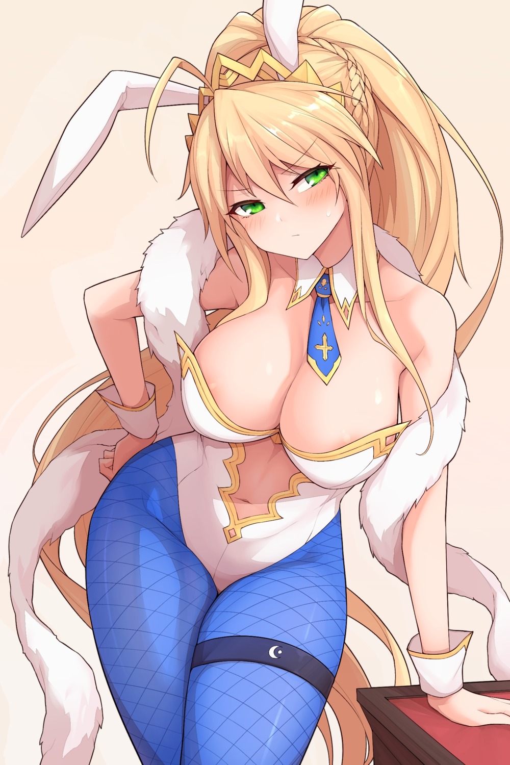 animal_ears areola artoria_pendragon_(lancer) bunny_ears bunny_girl fate/grand_order fishnets garter no_bra pantyhose waero