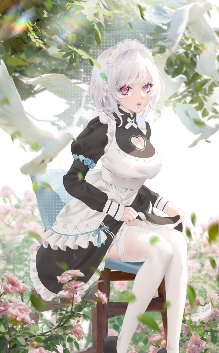 cirilla cleavage maid skirt_lift thighhighs