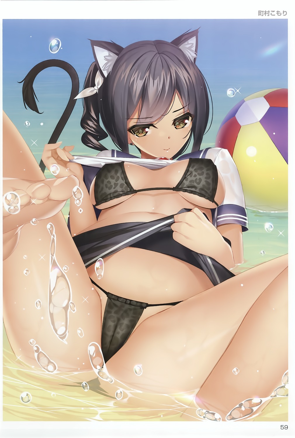 animal_ears bikini cameltoe feet machimura_komori nekomimi seifuku shirt_lift skirt_lift swimsuits tail toranoana wet wet_clothes