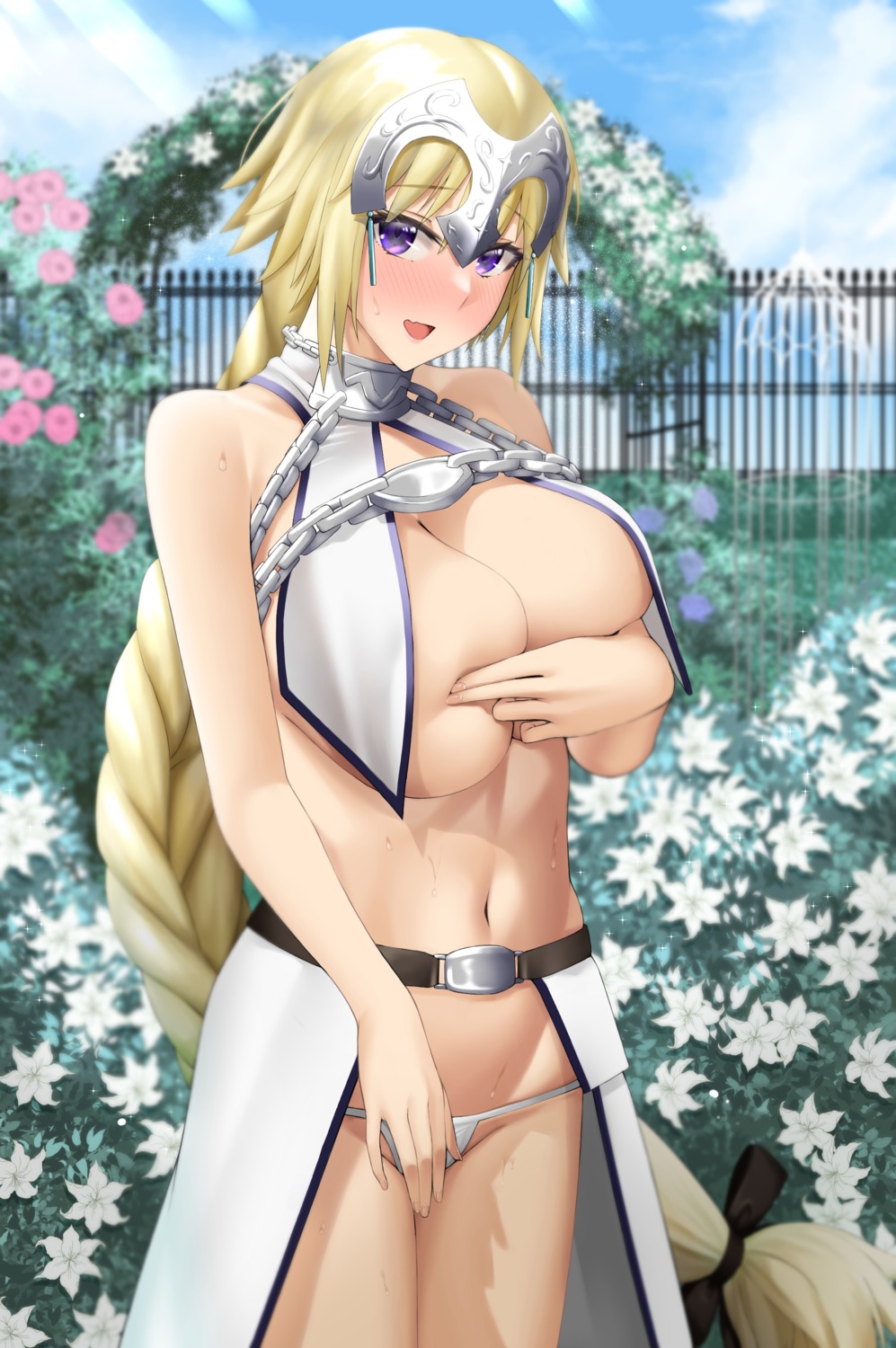 breast_hold fate/grand_order jeanne_d'arc jeanne_d'arc_(fate) karakari no_bra pantsu