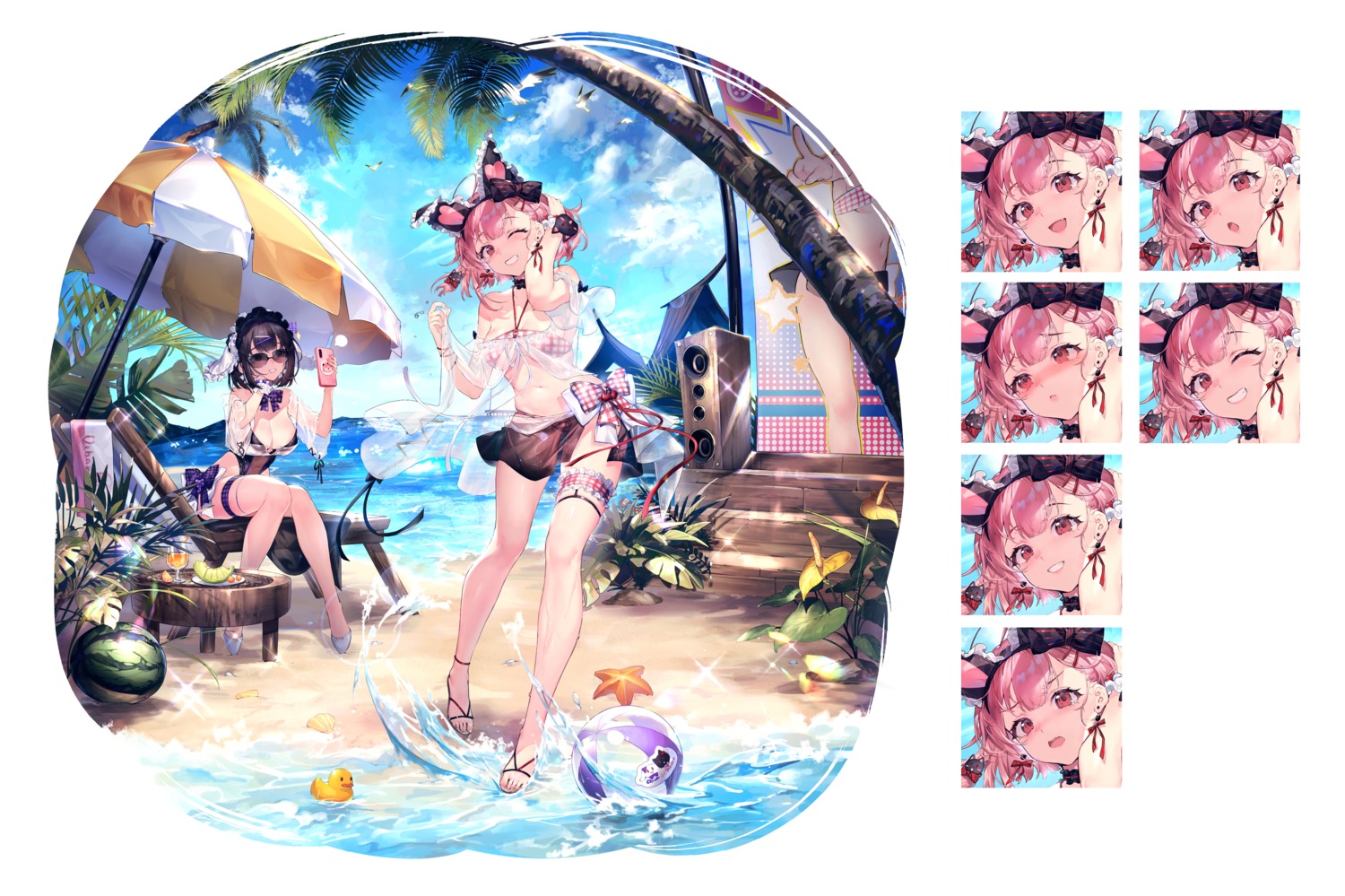 animal_ears bikini bunny_ears bunny_girl expression garter megane no_bra see_through swimsuits wet xiangchi_zhubijin