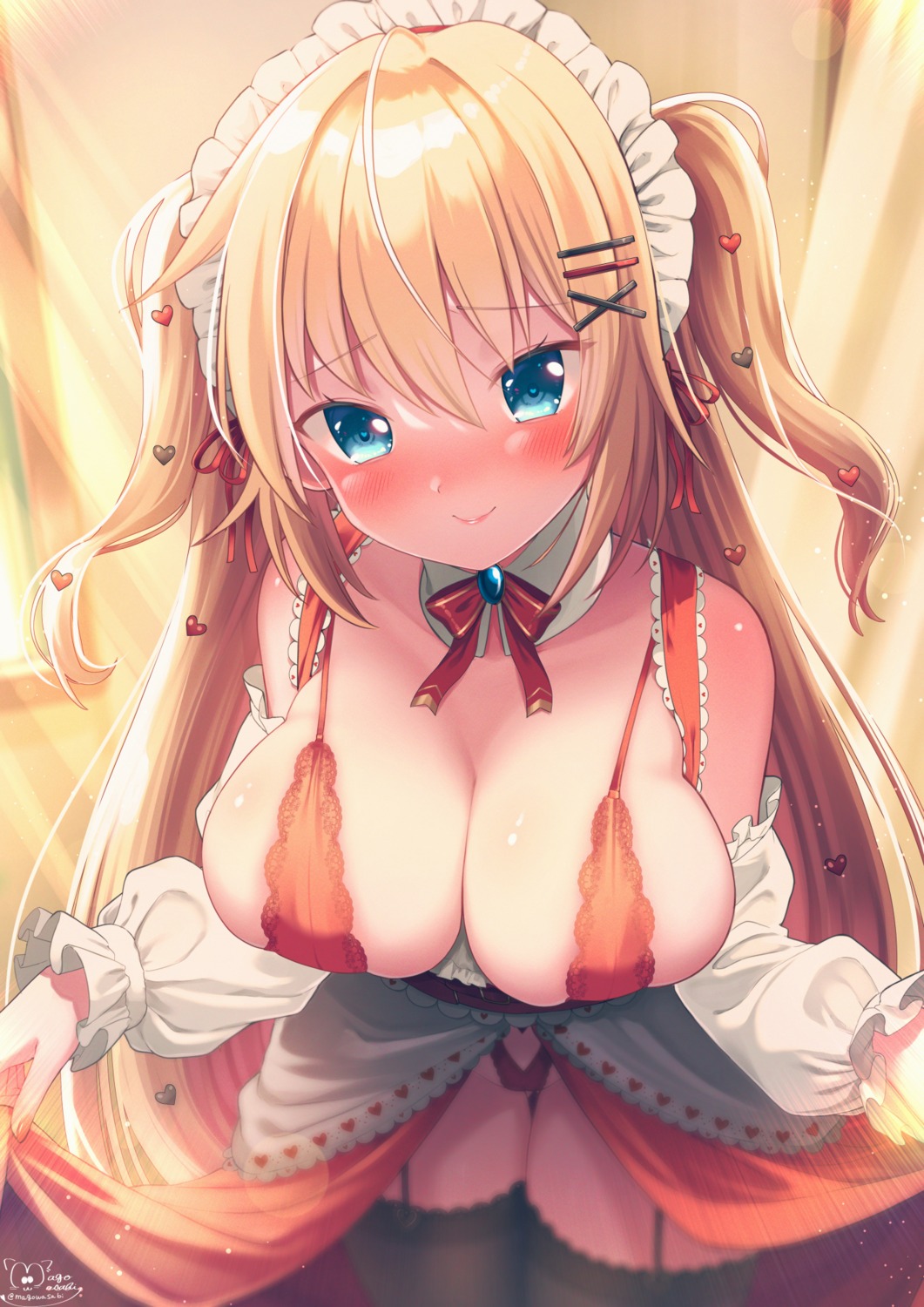 akai_haato bra hololive magowasabi pantsu skirt_lift stockings thighhighs