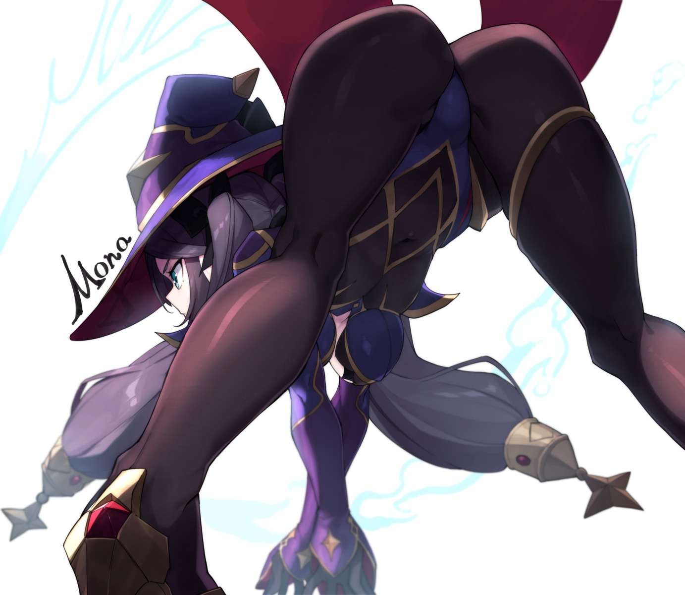 ass garter genshin_impact ginopi heels leotard mona_megistus pantyhose witch