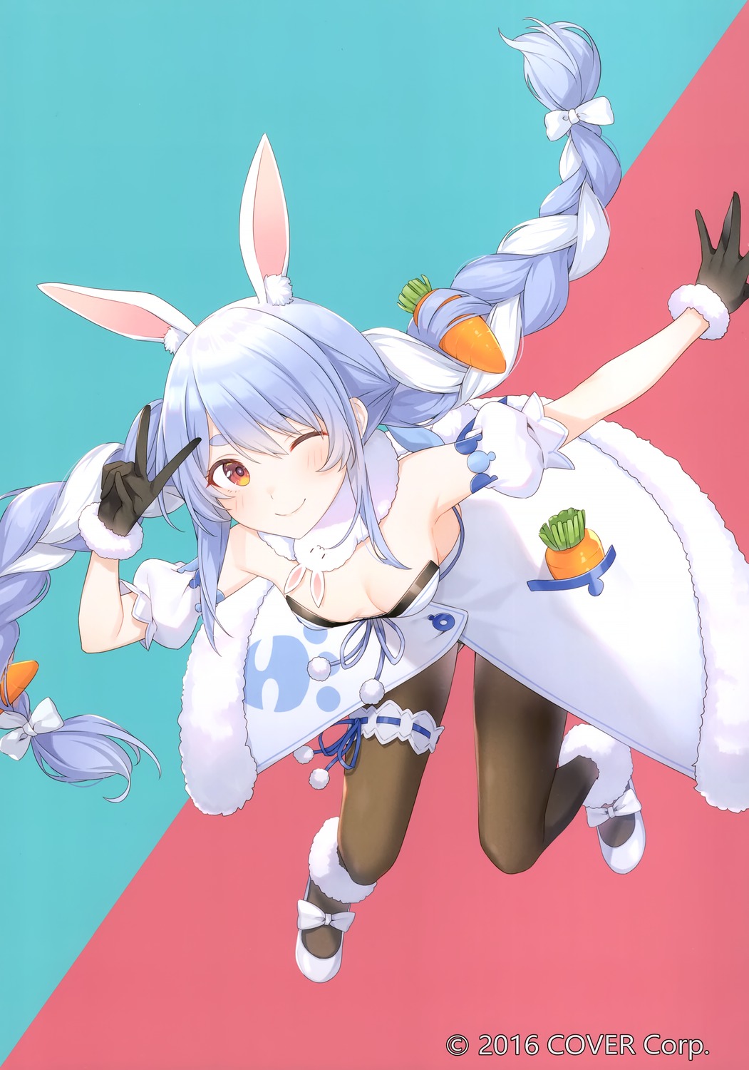 animal_ears bunny_ears bunny_girl dress garter hololive milk_lamp pantyhose tail tomari usada_pekora