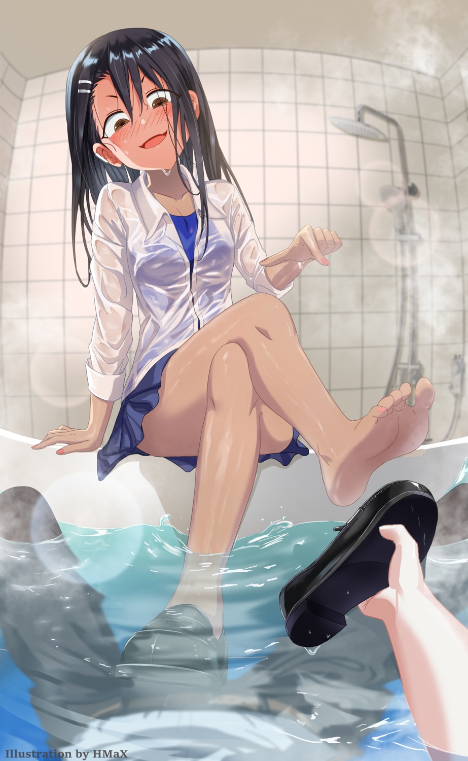 cleavage feet hachiouji_naoto hmax ijiranaide_nagatoro-san nagatoro_hayase see_through seifuku skirt_lift swimsuits wet wet_clothes