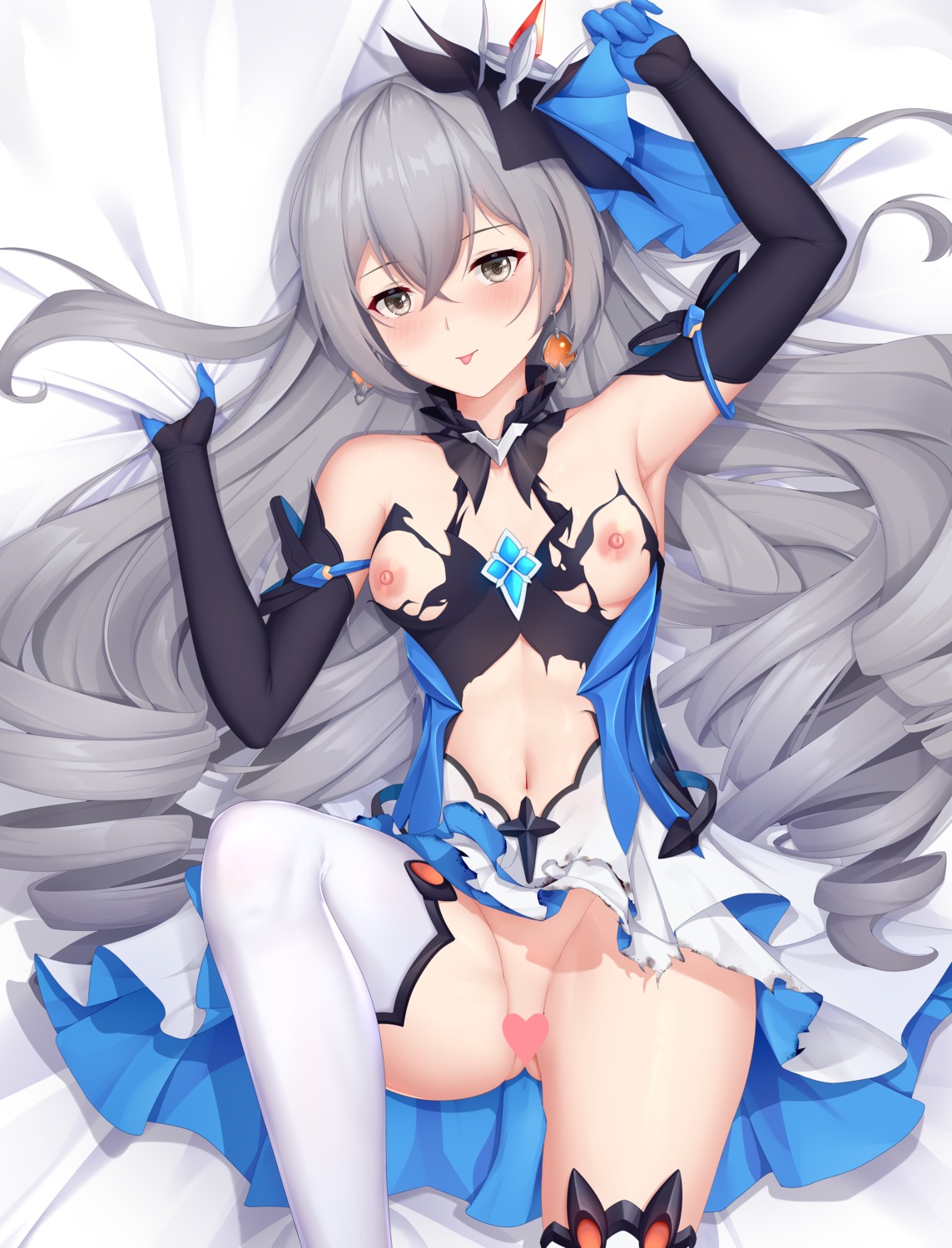 benghuai_xueyuan bronya_zaychik censored honkai_impact lrh0123 nipples no_bra nopan skirt_lift thighhighs torn_clothes