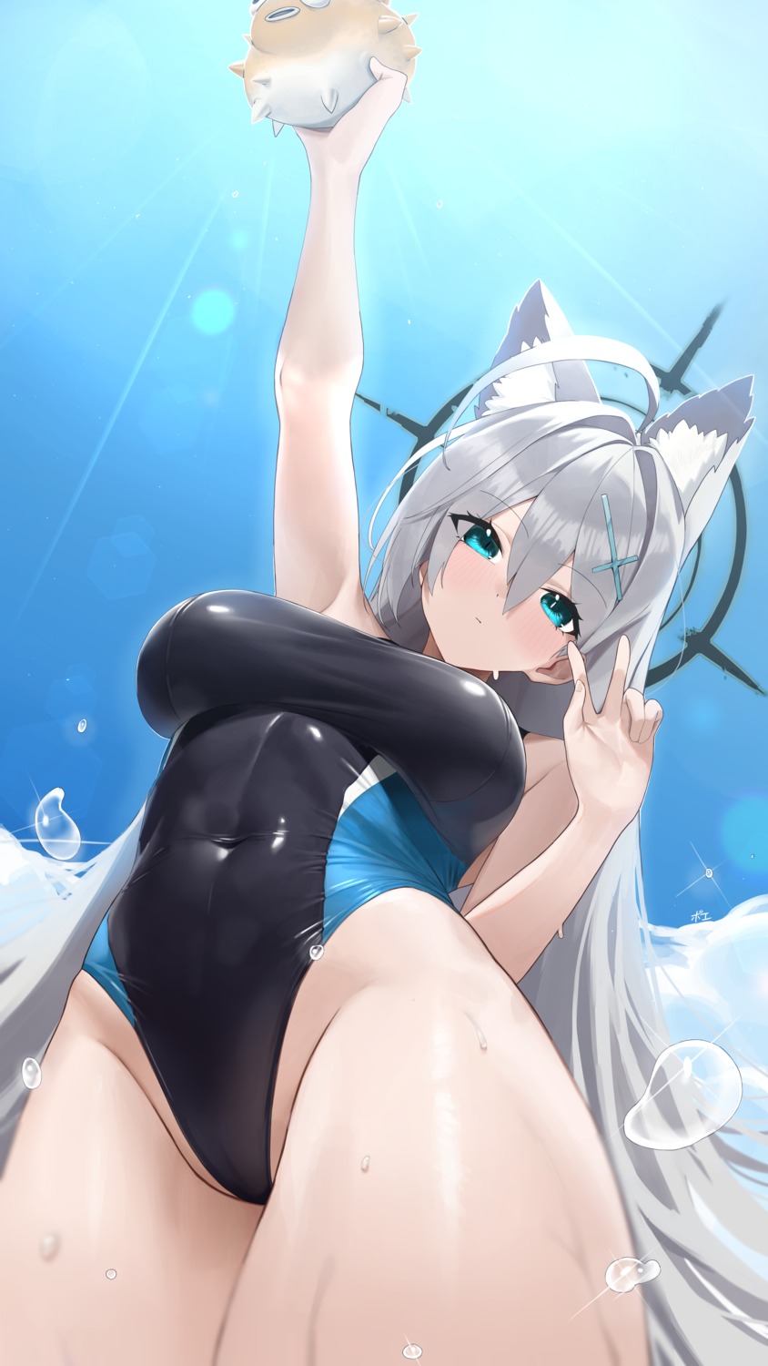 animal_ears blue_archive halo nekomimi not_forever2w shiroko_terror sunaookami_shiroko swimsuits wet