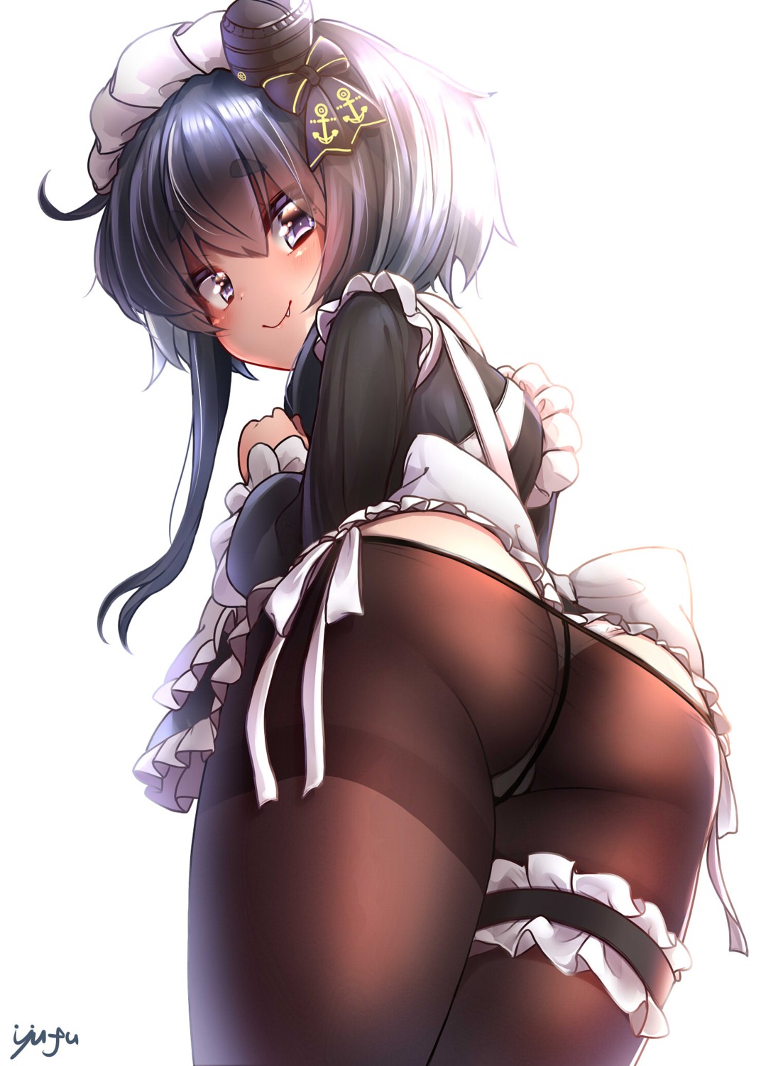 ass garter kantai_collection maid pantsu pantyhose skirt_lift thong tokitsukaze_(kancolle) yufukiri