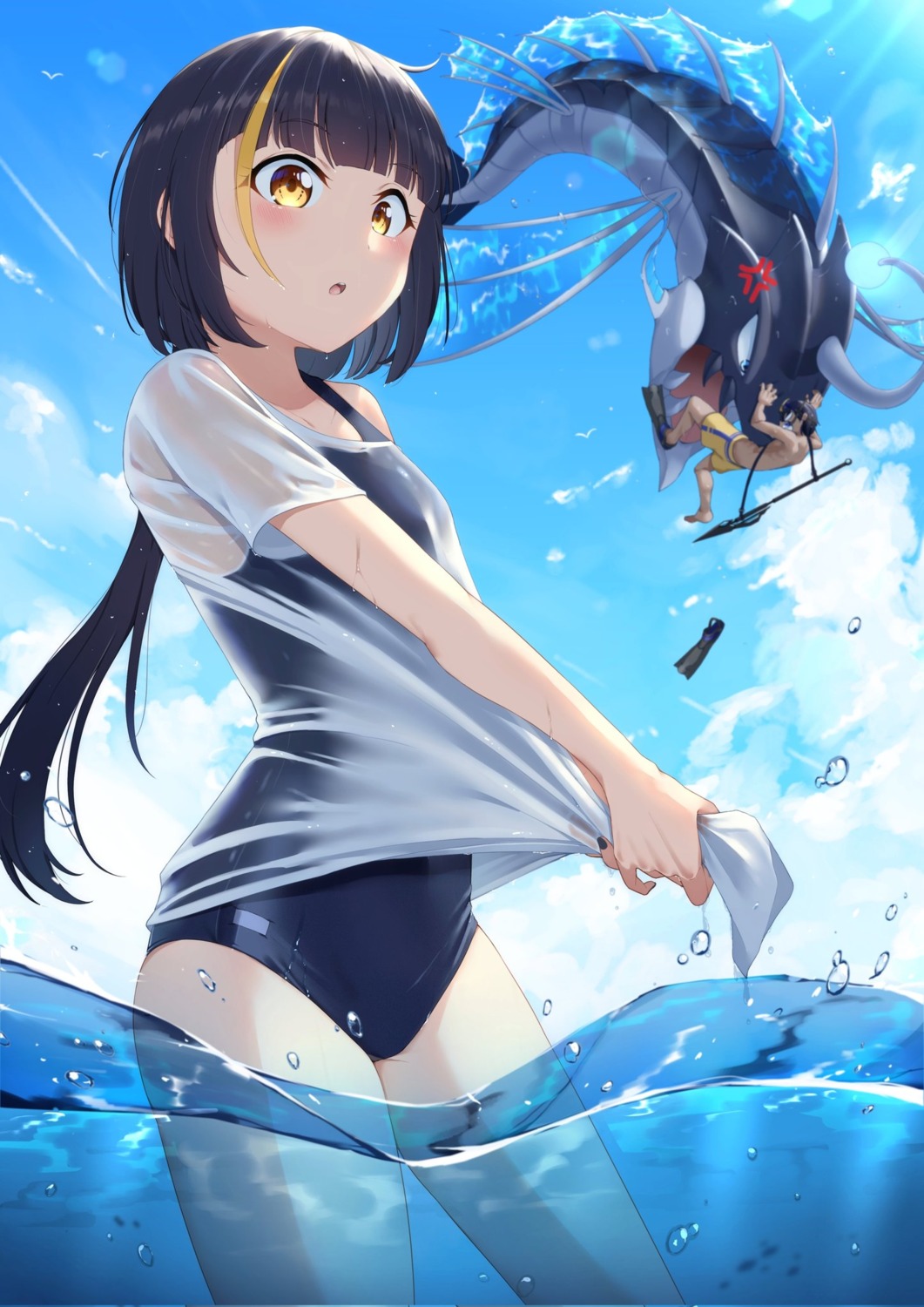 morros school_swimsuit see_through swimsuits wet wet_clothes