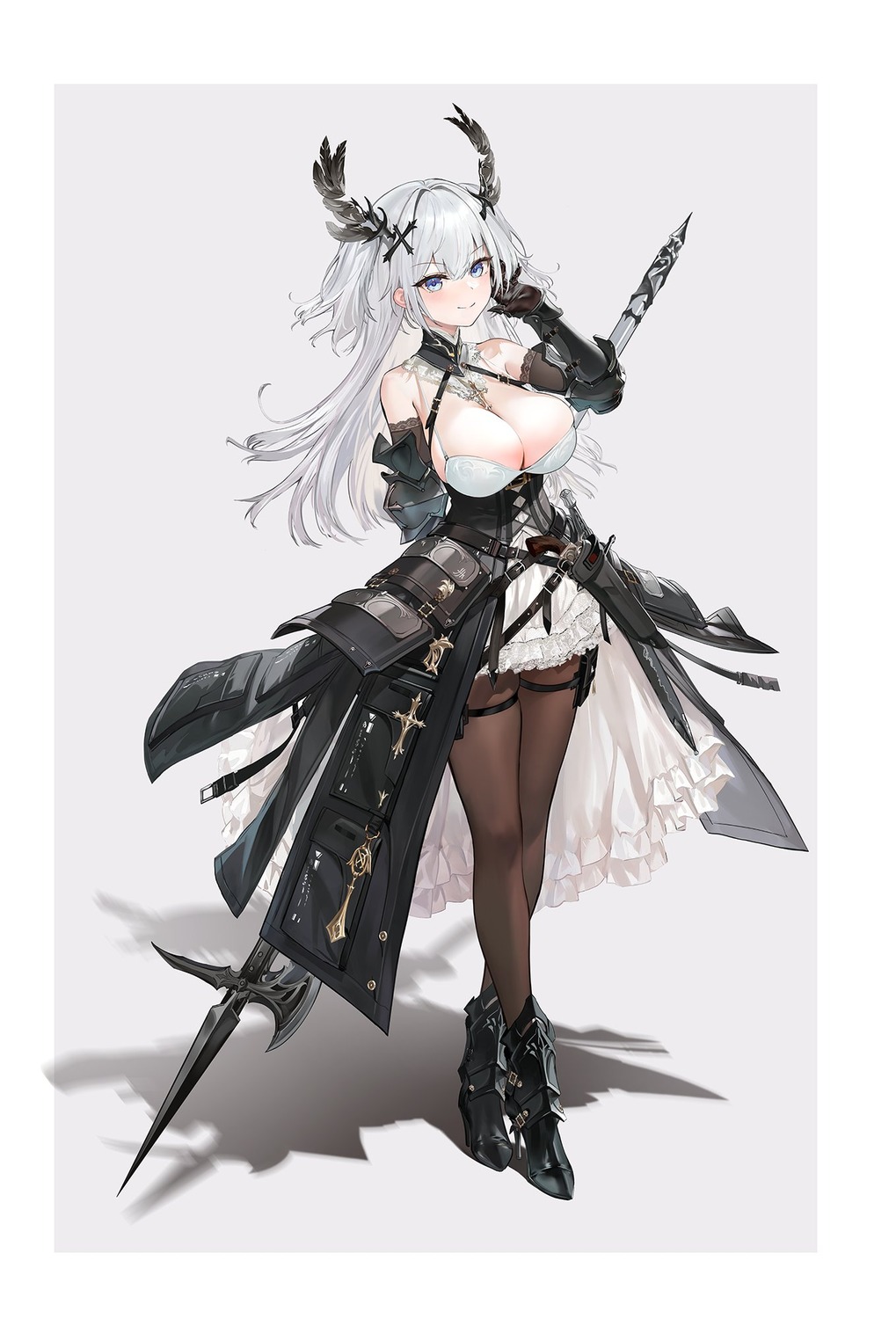 armor dress feifeifeihai garter heels horns pantyhose weapon