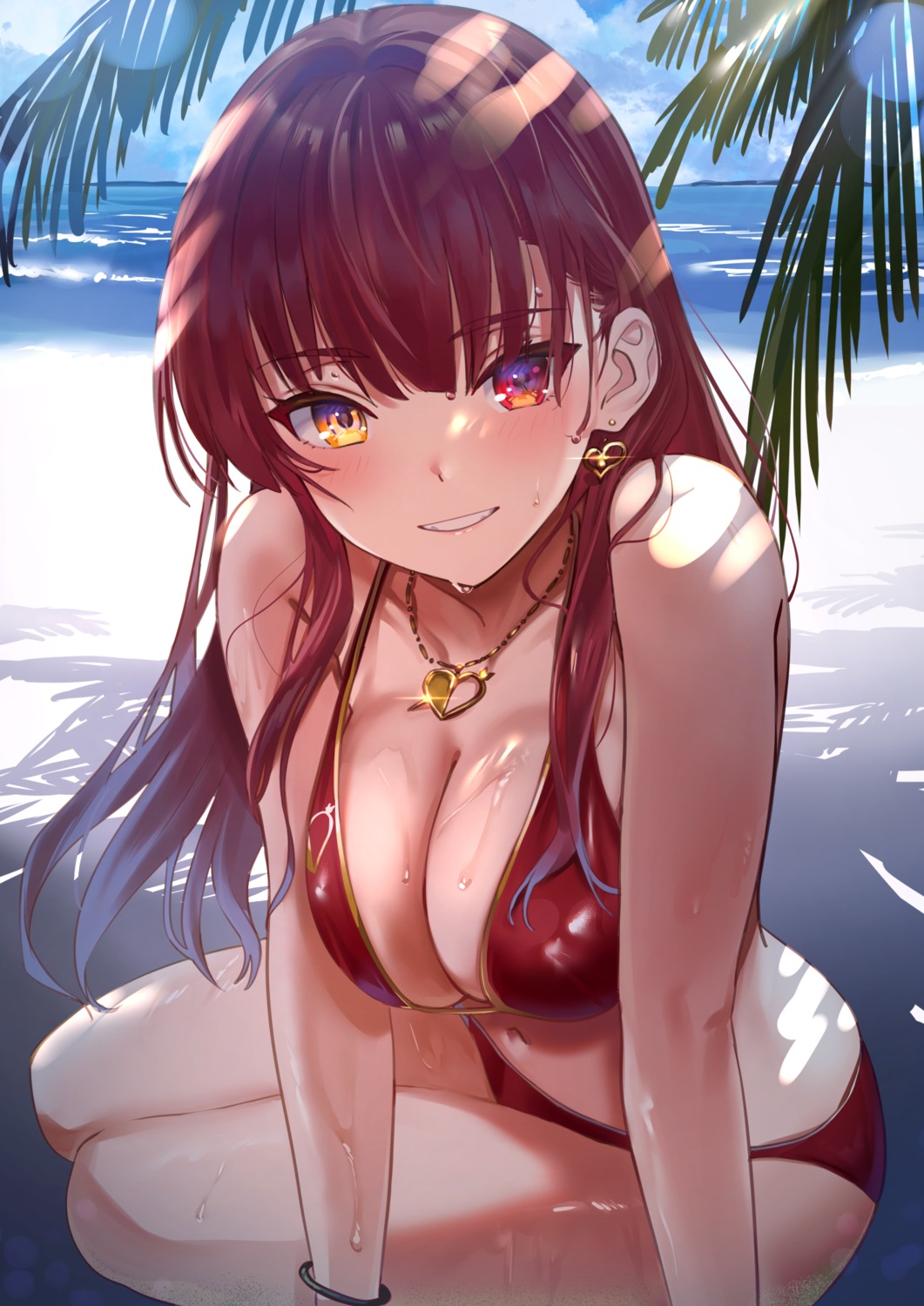 bikini heterochromia hololive houshou_marine swimsuits wet yomosaka