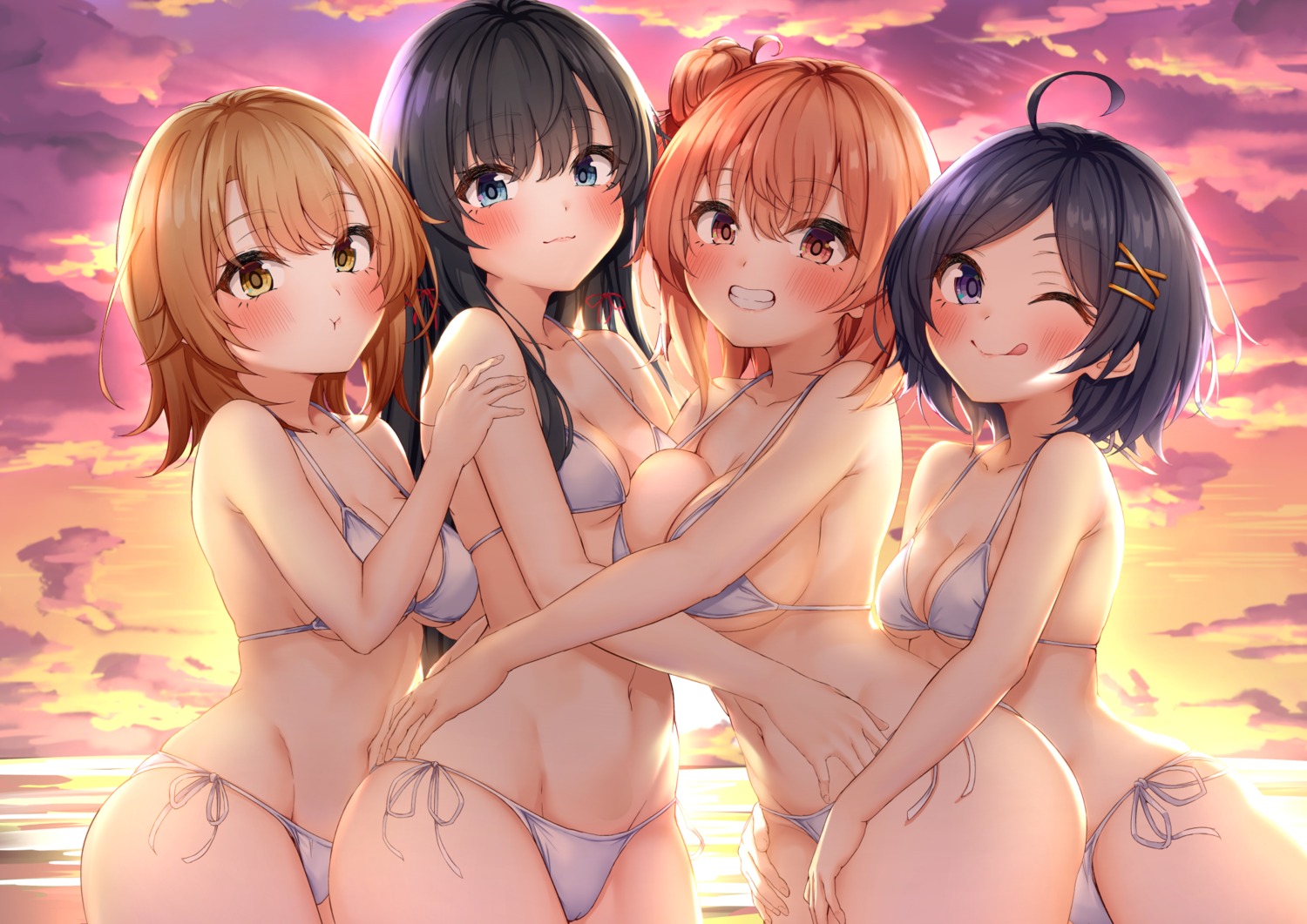 bikini cameltoe cleavage hikigaya_komachi isshiki_iroha meri-san swimsuits yahari_ore_no_seishun_lovecome_wa_machigatteiru. yuigahama_yui yukinoshita_yukino