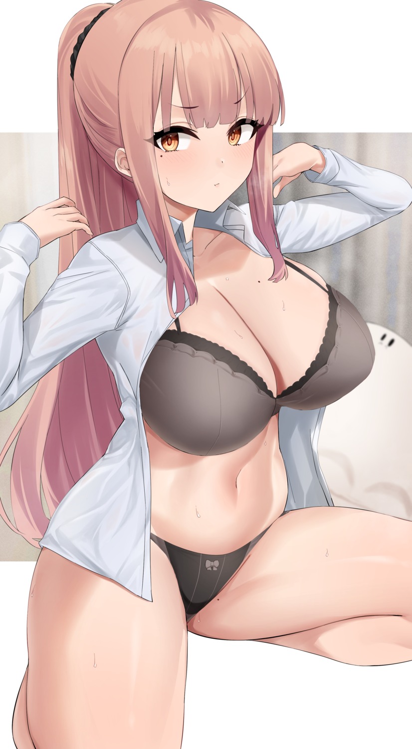 bra dress_shirt hotate-chan open_shirt pantsu see_through