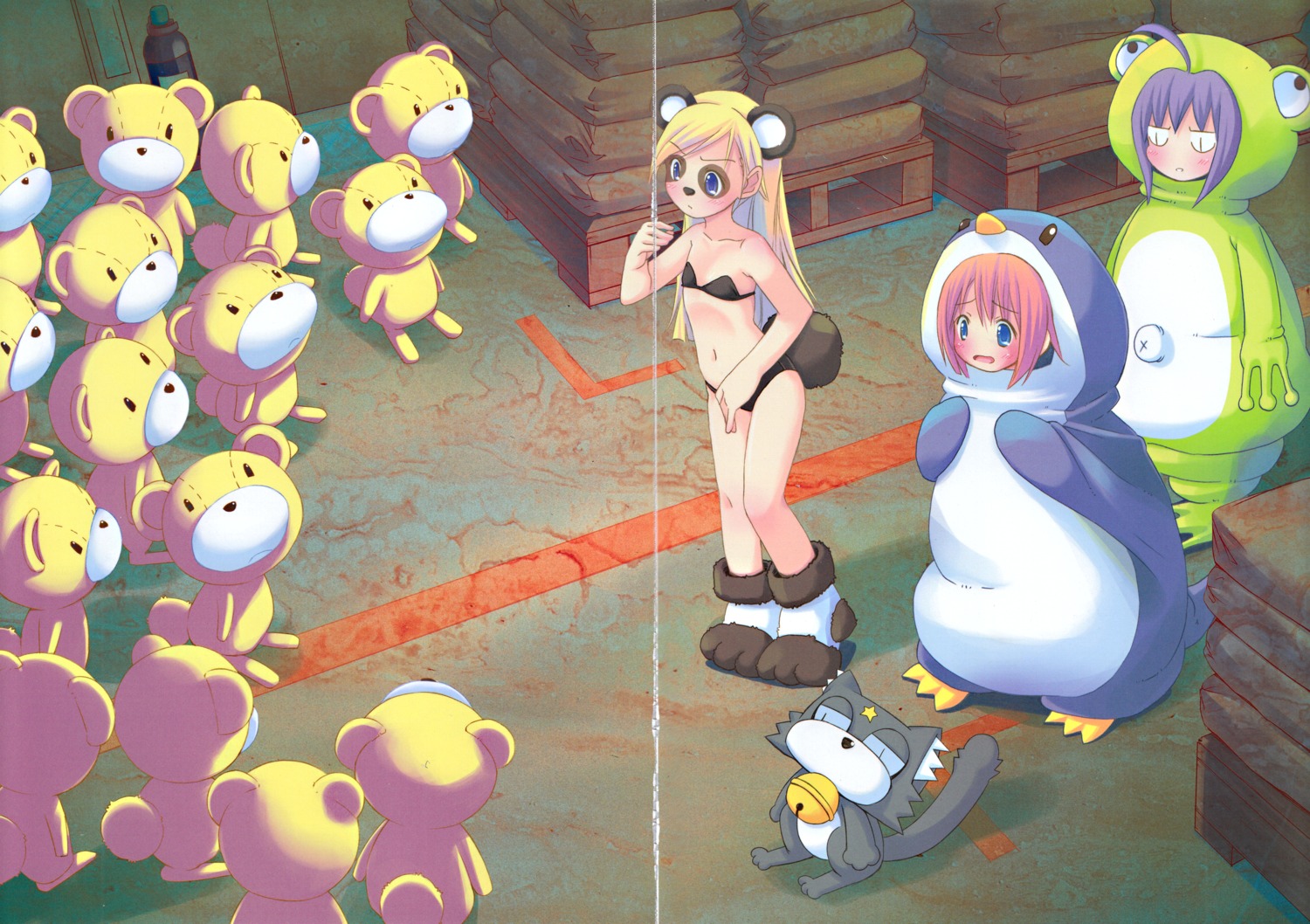 animal_ears bikini crease fixme ka-kun kuroi_sumi moetan neko nijihara_ink penguin pop shiratori_alice swimsuits tail