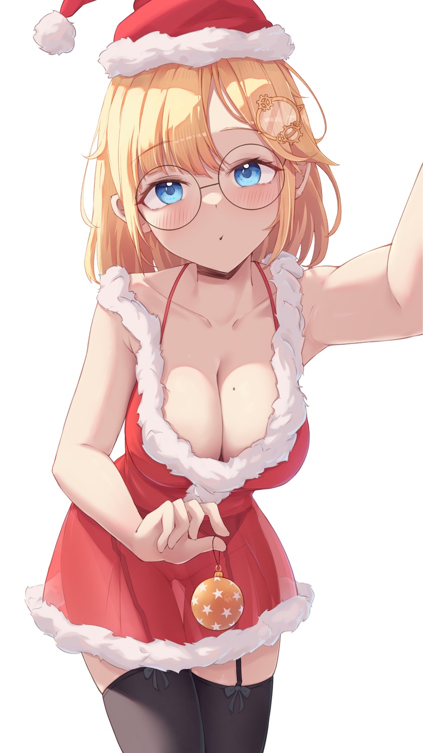 christmas dress garter_belt hololive hololive_english megane no_bra nopan pussy see_through selfie shironekokfp stockings thighhighs uncensored watson_amelia