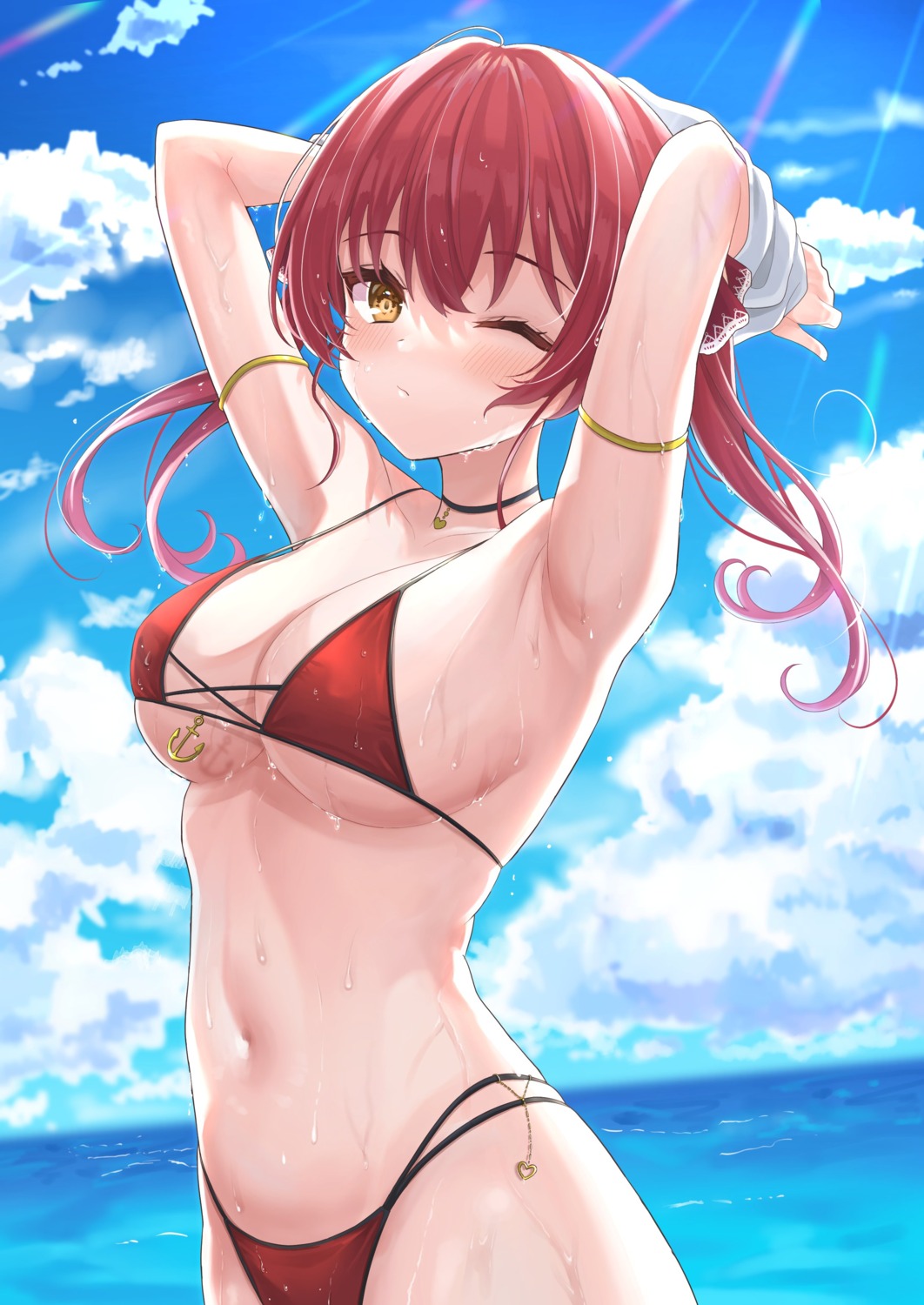 bikini hayashi_takeo hololive houshou_marine swimsuits wet