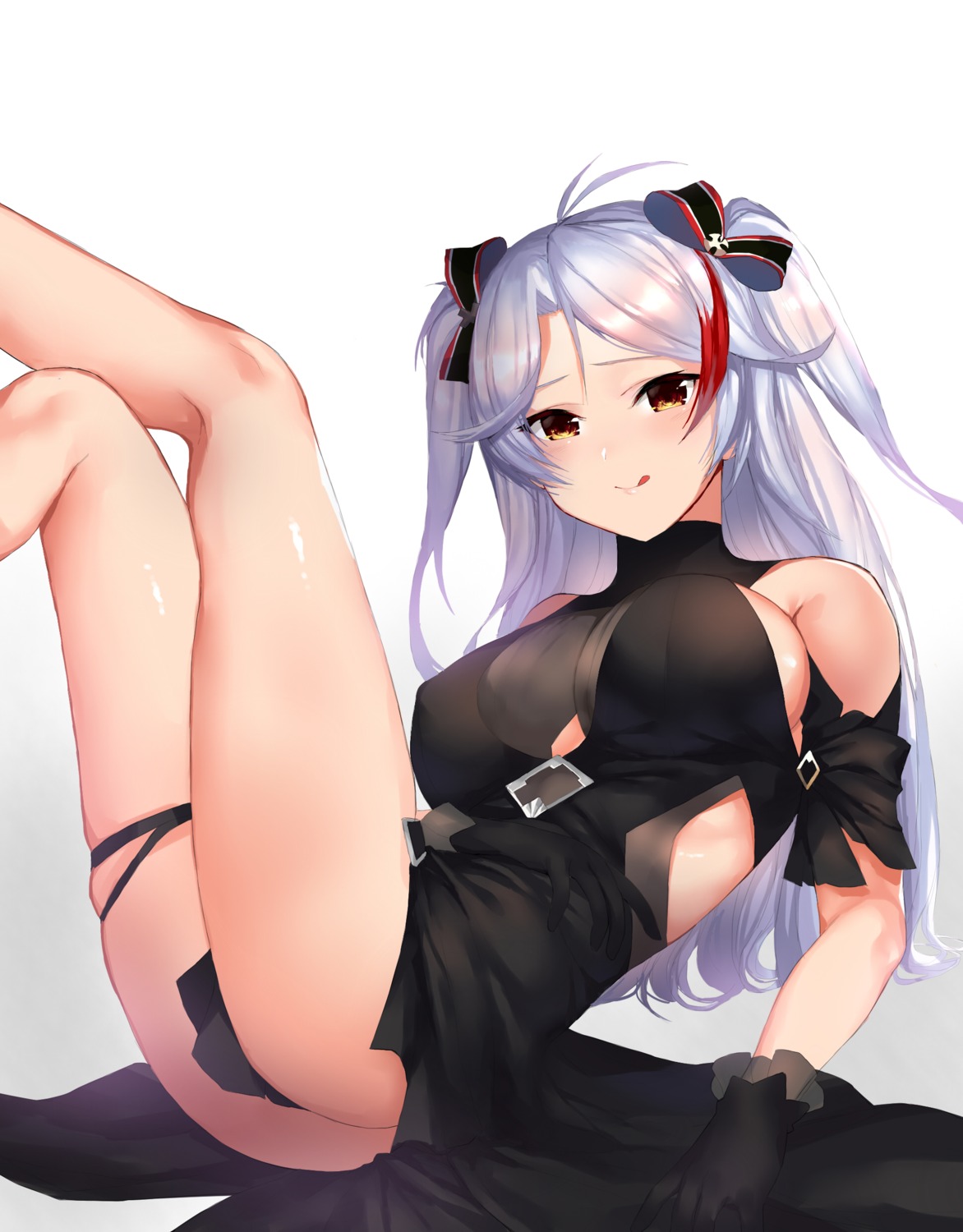 ass azur_lane dress molyb no_bra nopan prinz_eugen_(azur_lane) see_through skirt_lift