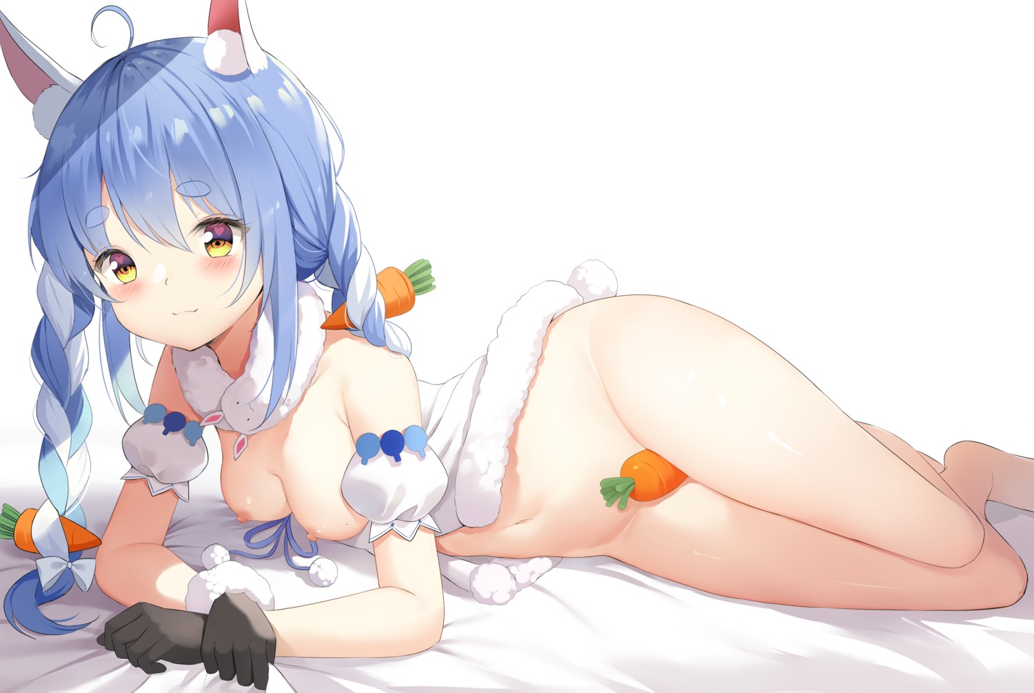 animal_ears bottomless breasts bunny_ears chintora0201 hololive nipples no_bra tail usada_pekora