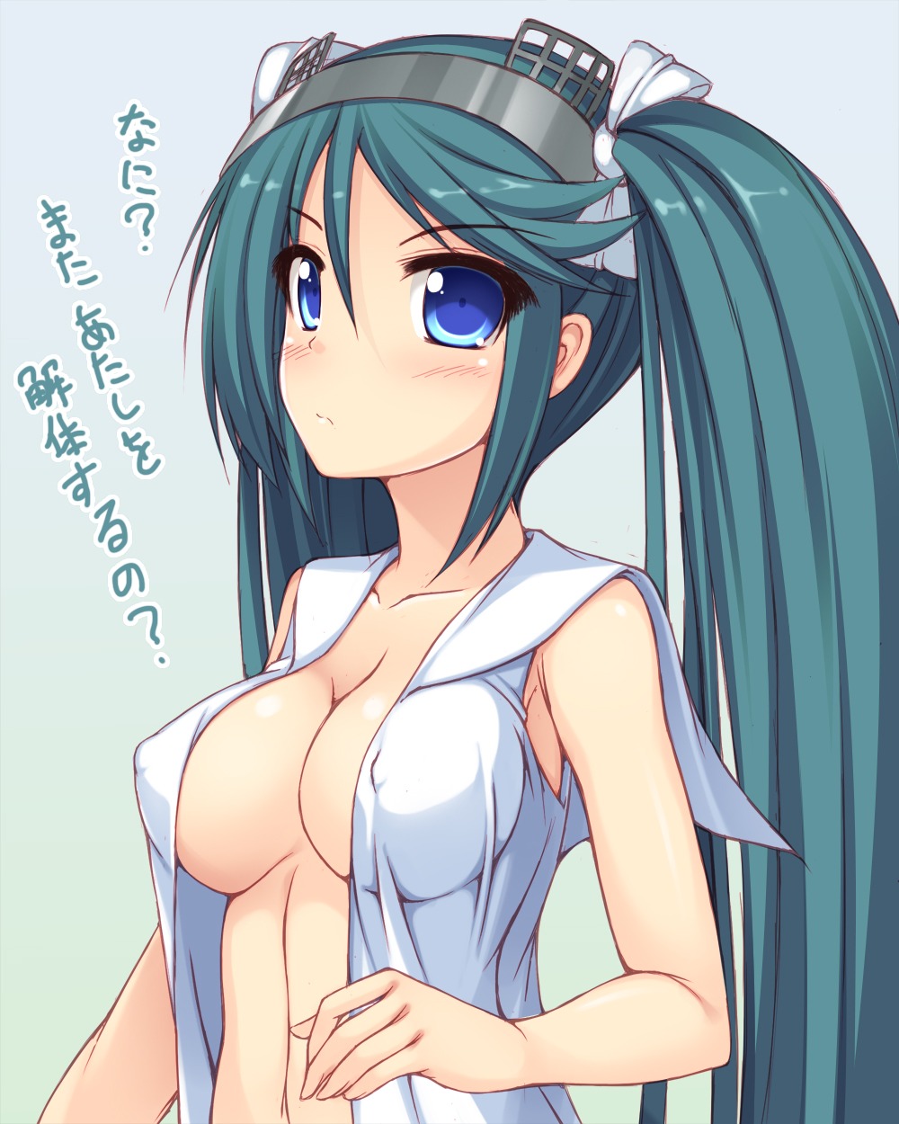 cleavage erect_nipples isuzu_(kancolle) kageira kantai_collection no_bra open_shirt