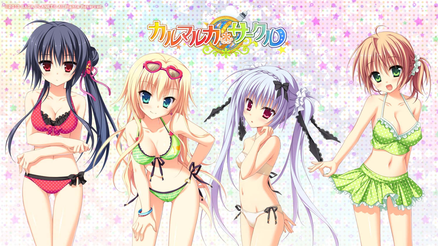 amagase_natsuki asahina_shin bikini cleavage hontani_kanae karumaruka_circle natsume_koyomi otone_nikoru saga_planets swimsuits toranosuke wallpaper