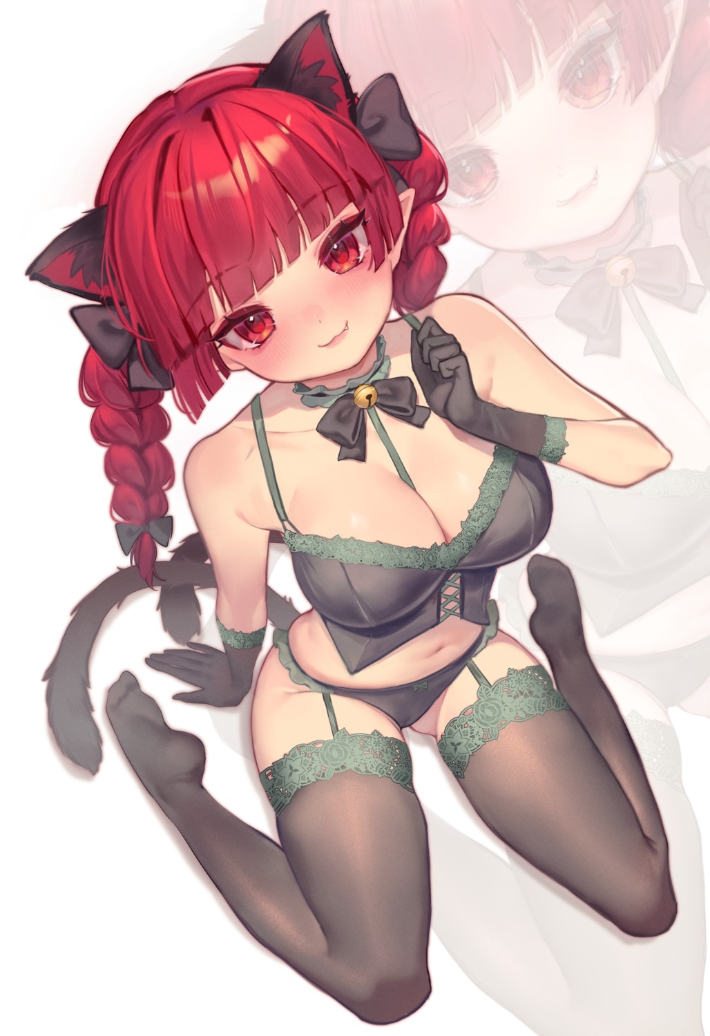 animal_ears cameltoe kaenbyou_rin lingerie nekomimi pantsu pointy_ears qiu_ju stockings tail thighhighs touhou