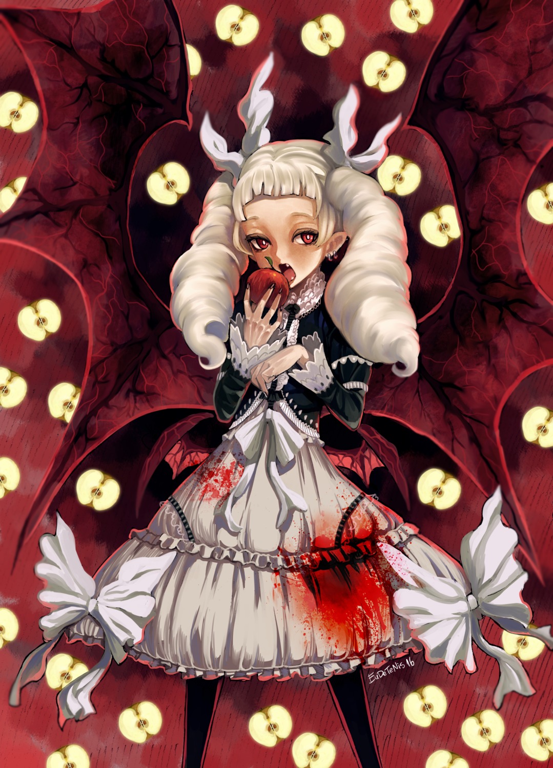 blood dress eudetenis gothic_lolita lolita_fashion pointy_ears wings