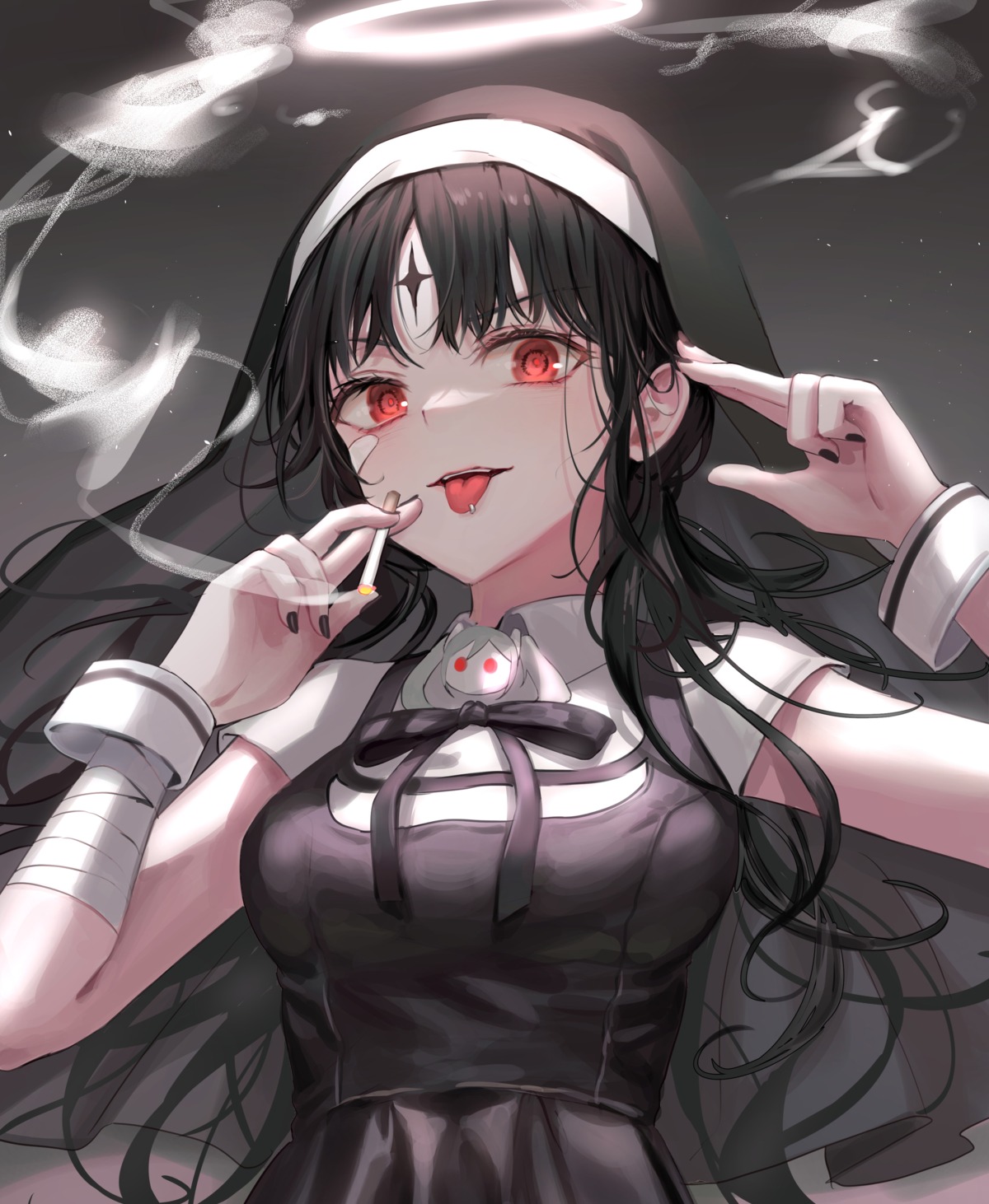 angel bandages bandaid nun smoking tokkyu