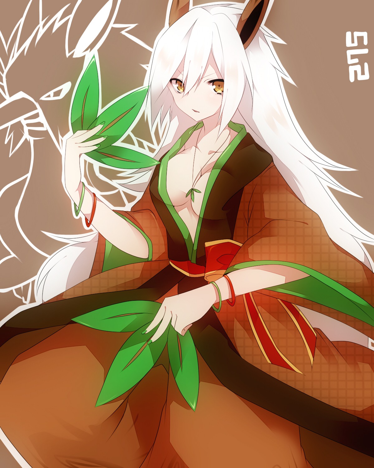 animal_ears anthropomorphization cleavage kimono no_bra pokemon shiftry takeshima_eku