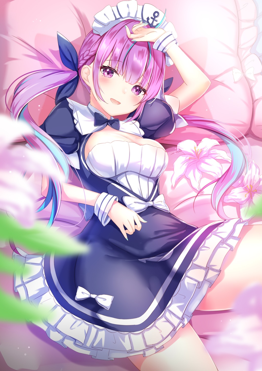 hololive maid minato_aqua skirt_lift yuano