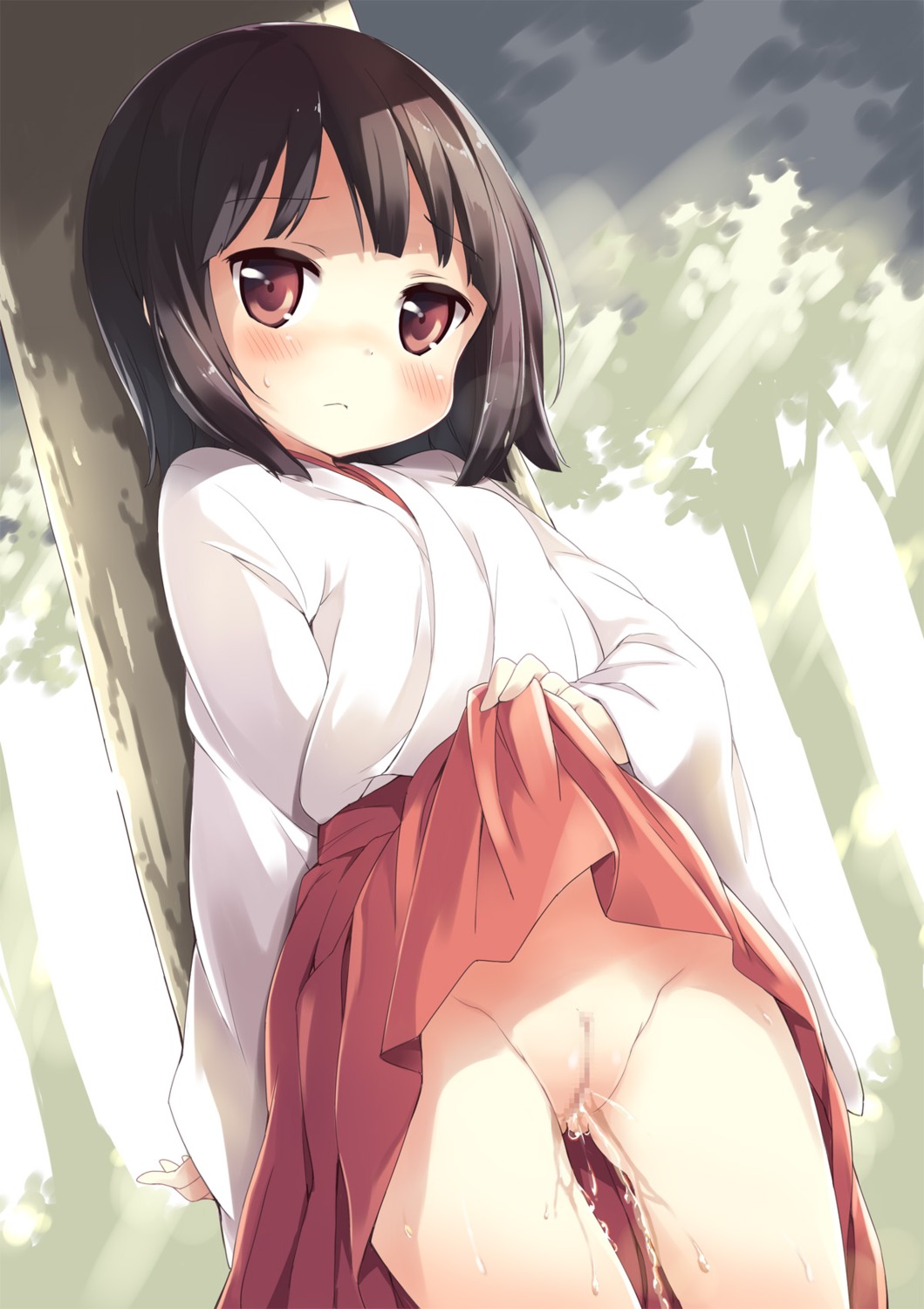 censored loli miko nikuyoku_boutarou nopan pee pussy skirt_lift