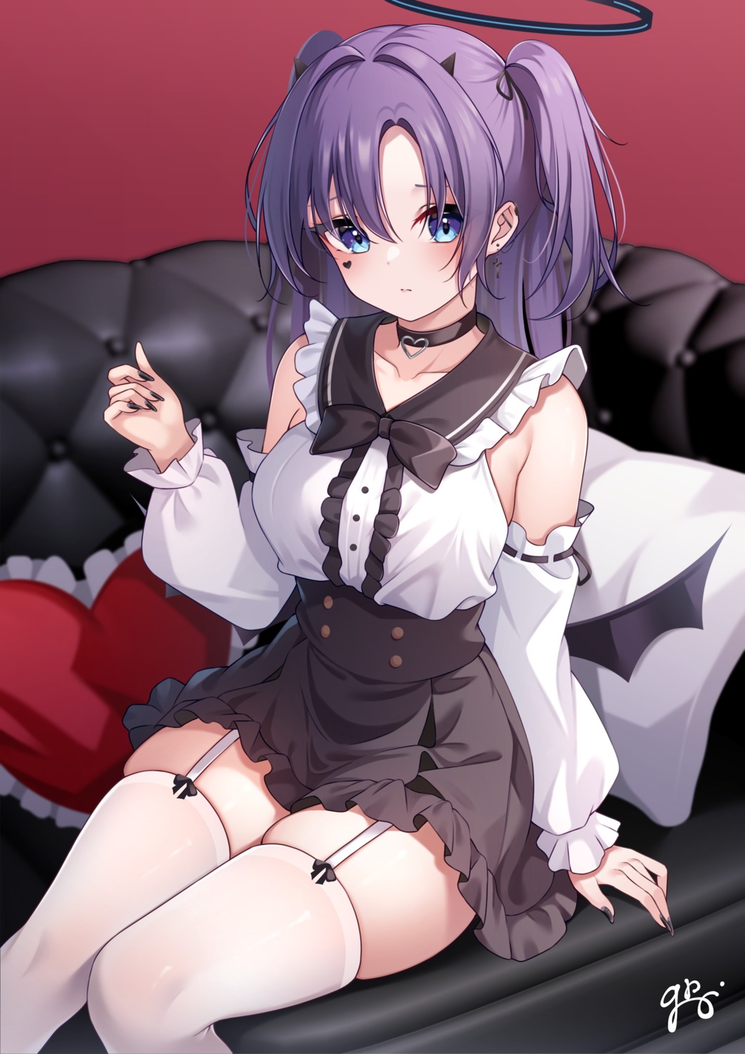 blue_archive gothic_lolita guri_(gri1211) halo hayase_yuuka lolita_fashion stockings tattoo thighhighs