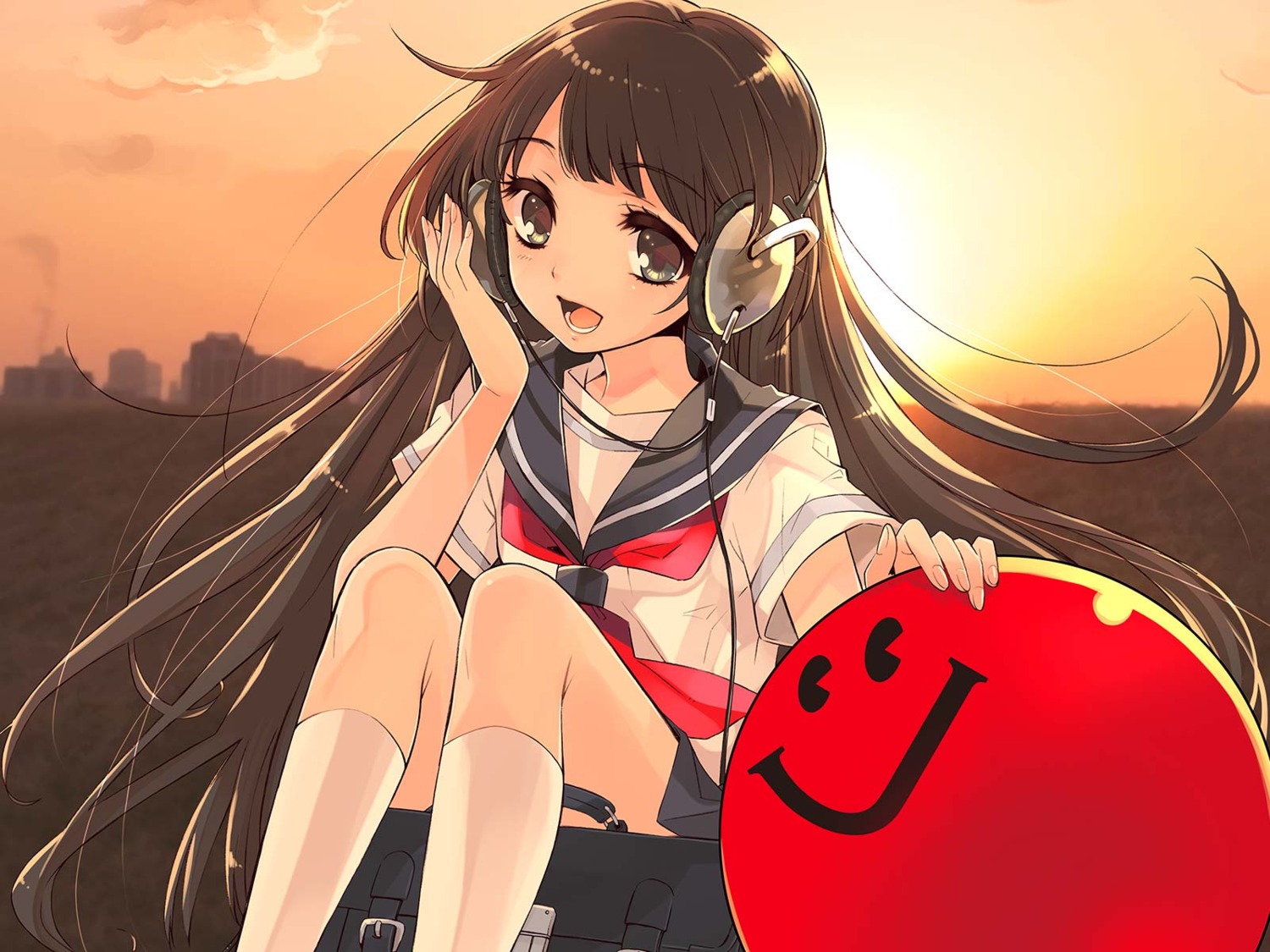 headphones ito_noizi jpeg_artifacts seifuku wallpaper