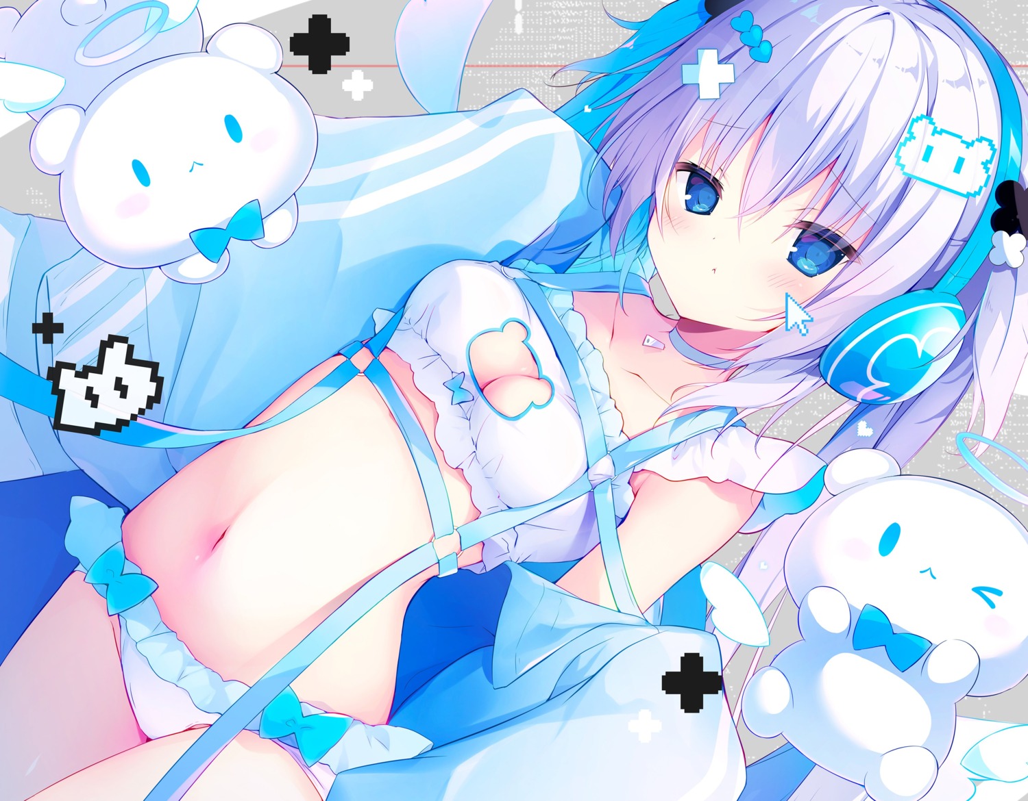 aisu_mint bra cleavage headphones loli muku_(apupop) open_shirt pantsu