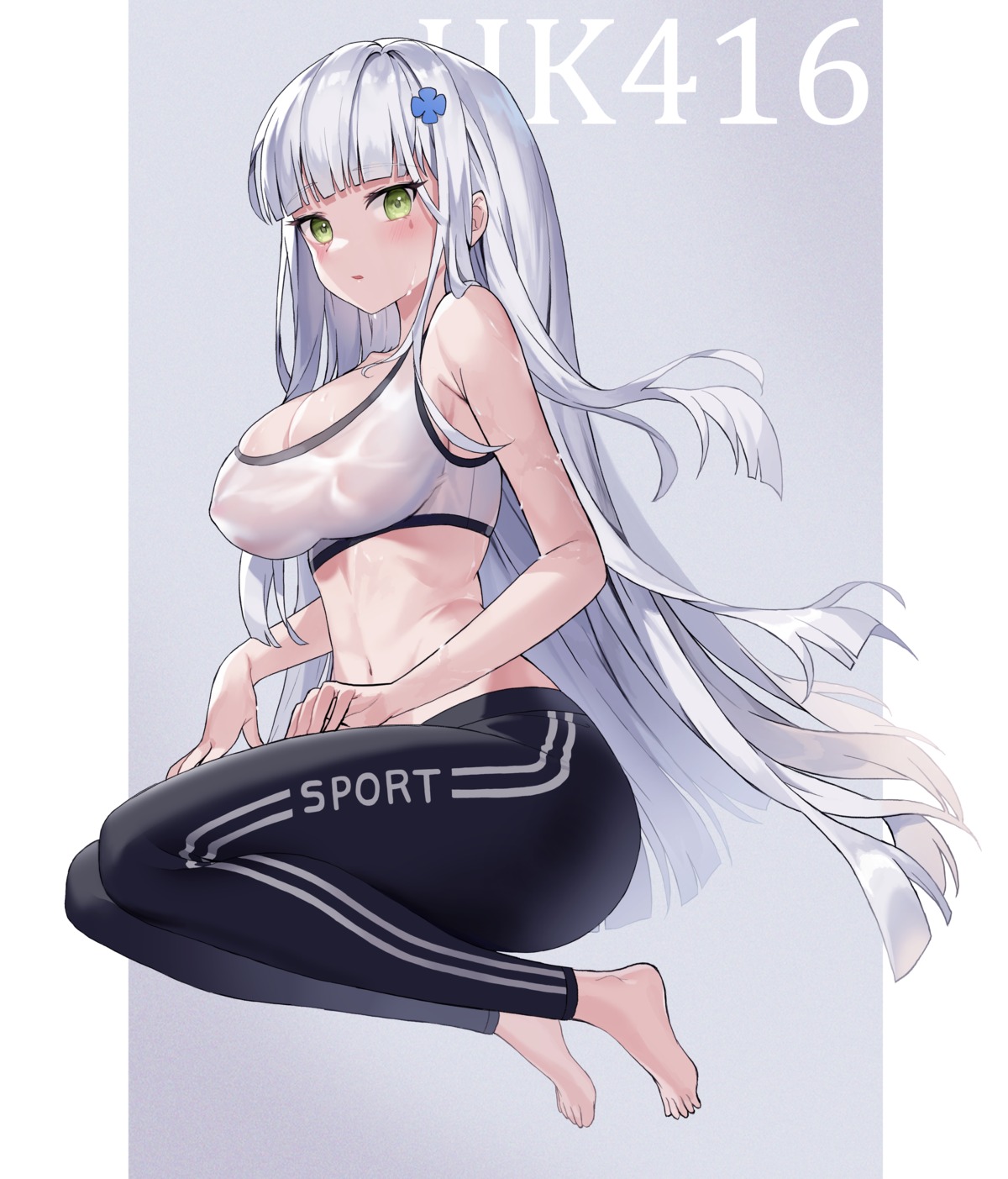 areola erect_nipples girls_frontline gym_uniform hk416_(girls_frontline) hyoin no_bra see_through wet_clothes